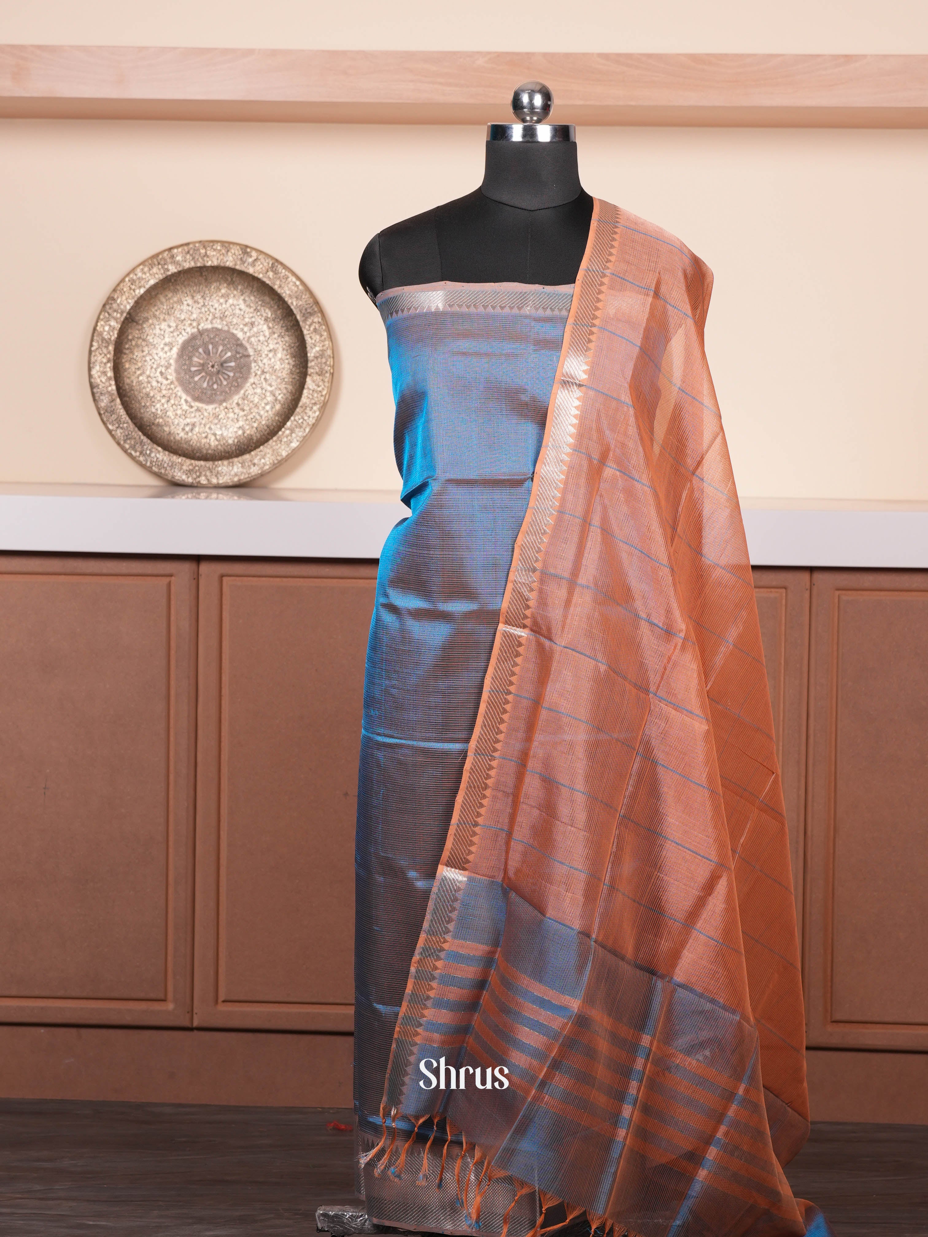 Blue & Chocolate Brown  - mangalagirisico top & dupatta combo