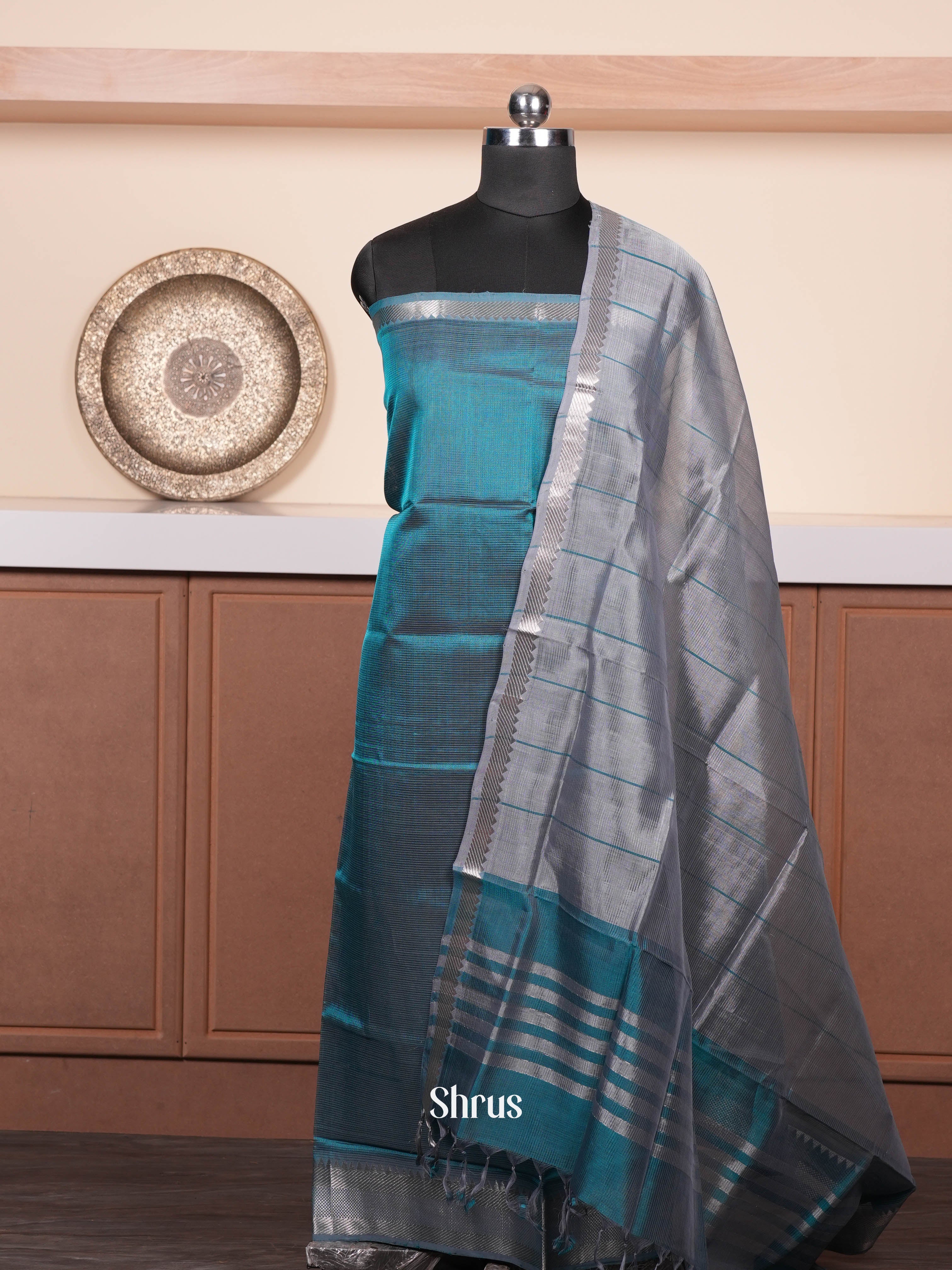 Teal & Grey  - mangalagirisico top & dupatta combo