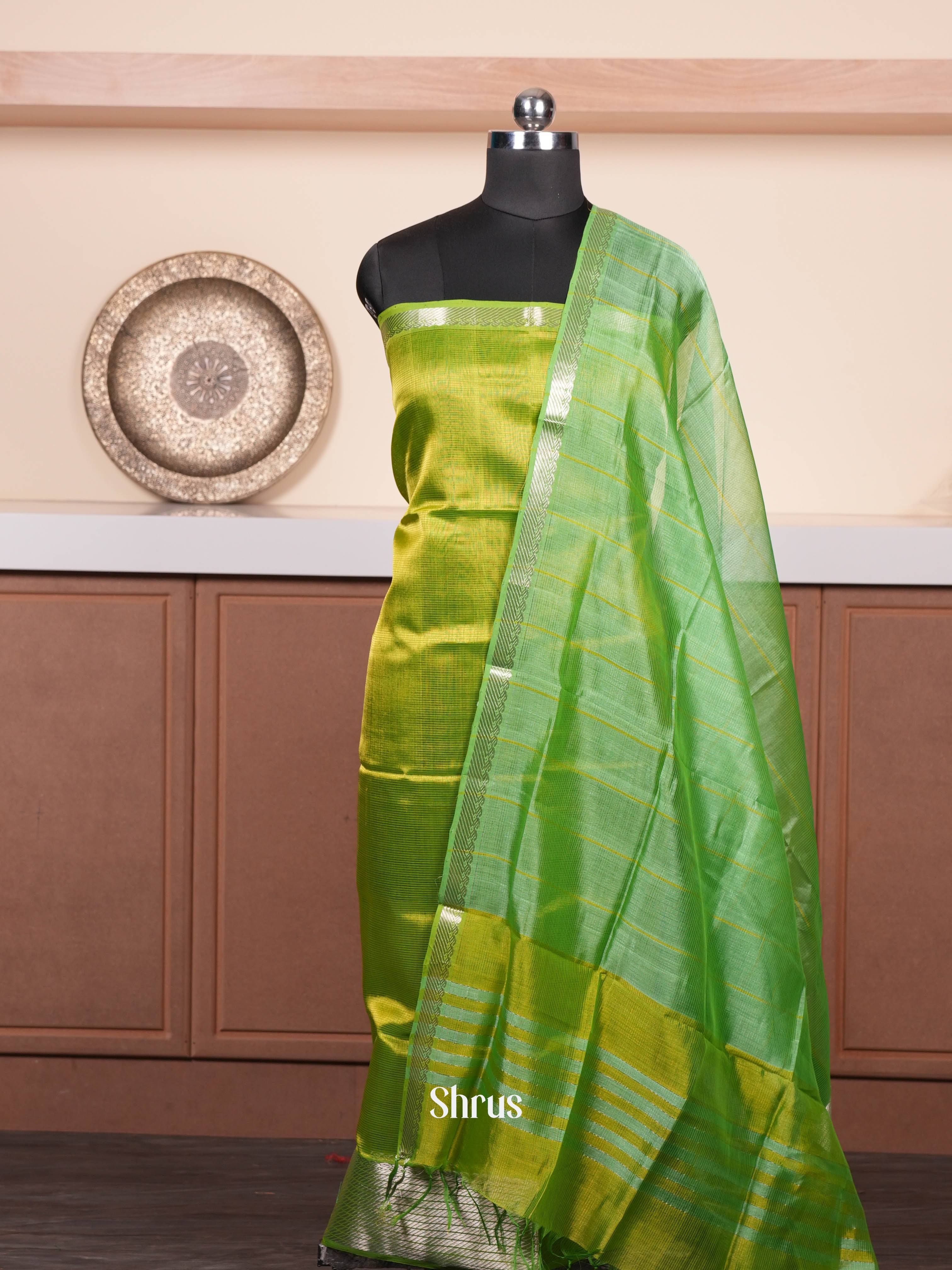 Fluorescent  Green & Green -  mangalagirisico top & dupatta combo