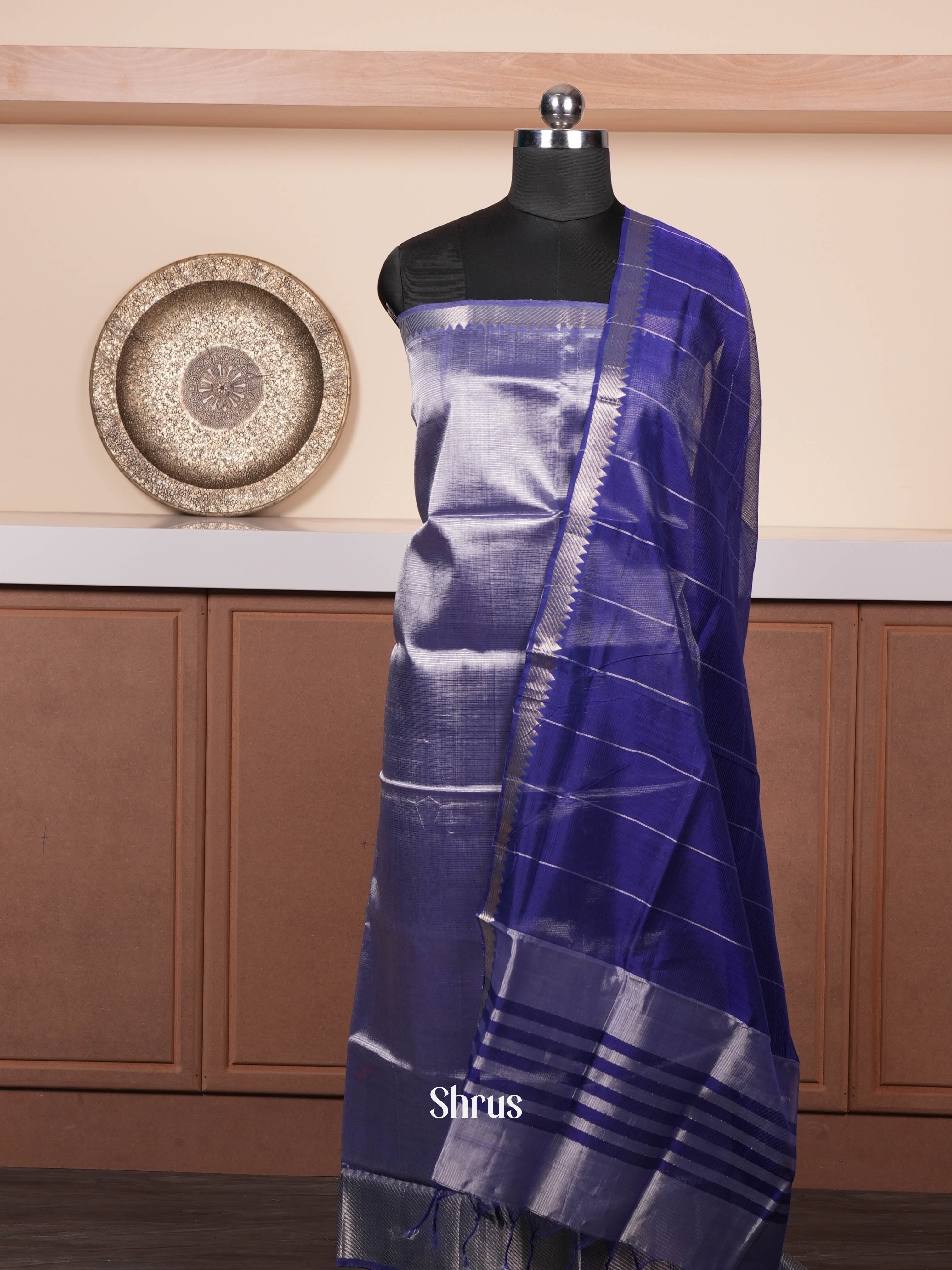 Silverish Indigo  - mangalagirisico top & dupatta combo