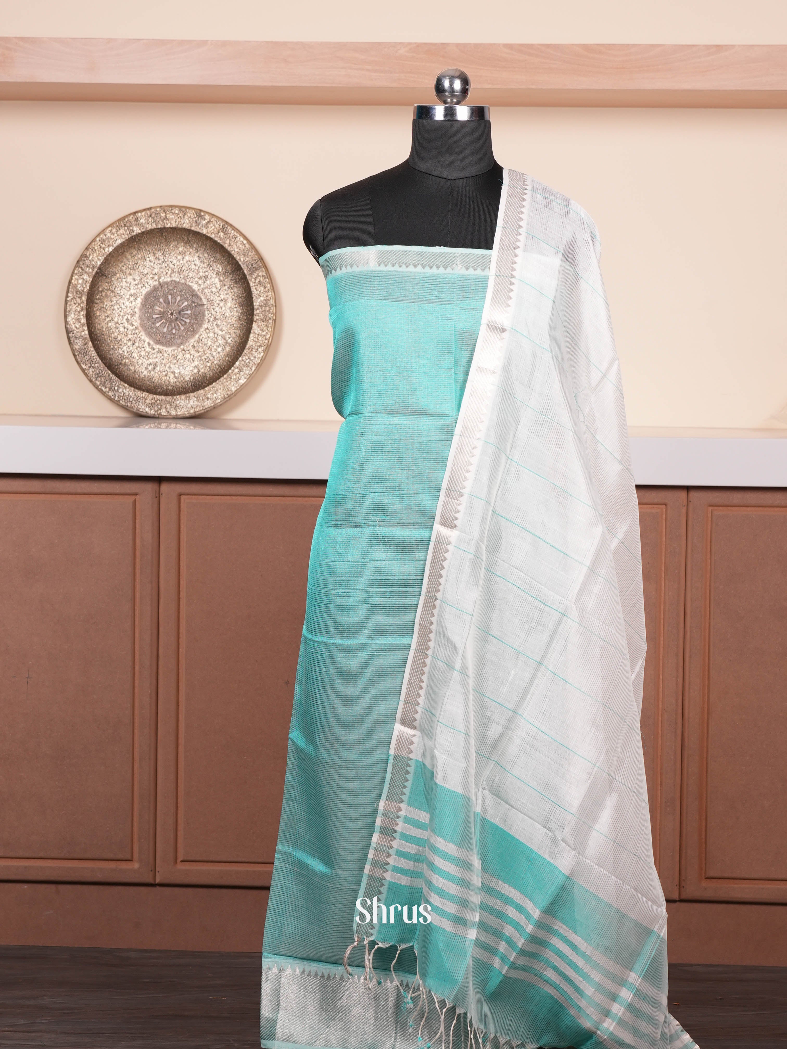 Electric Blue & White  - mangalagirisico top & dupatta combo