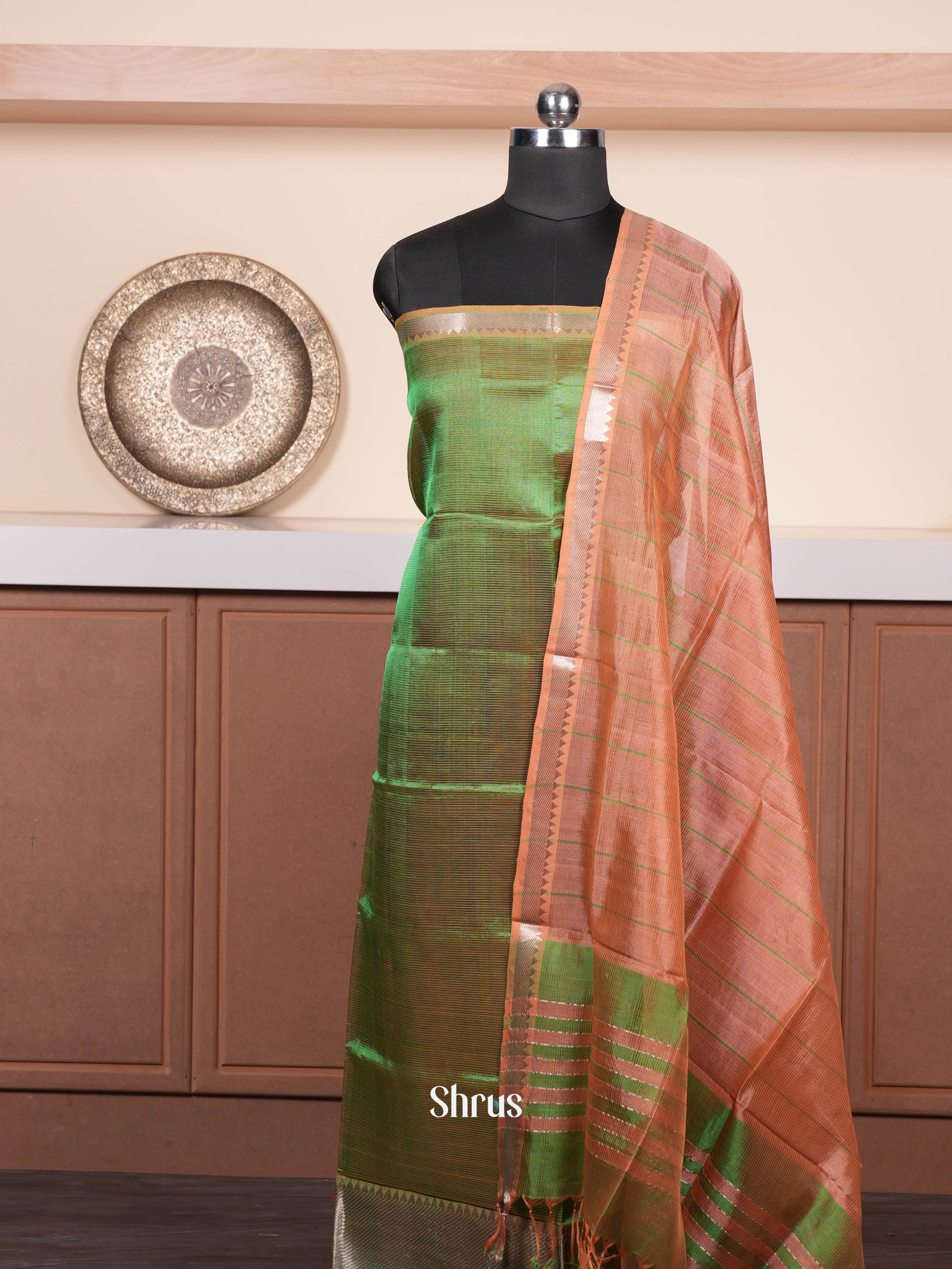 Green & Chocolate Brown  - mangalagirisico top & dupatta combo