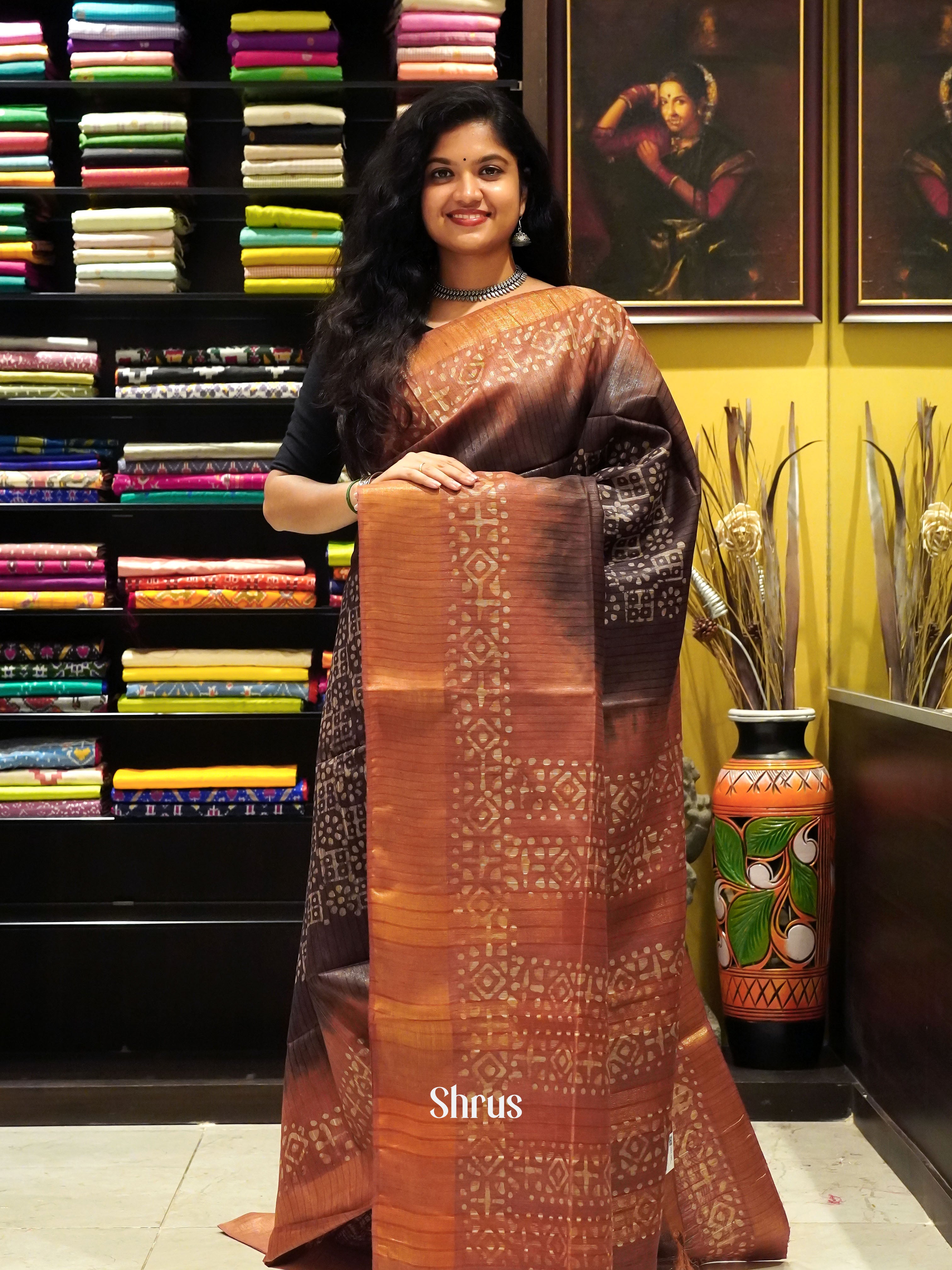 Dark Brown & Brown - Bhatik Saree