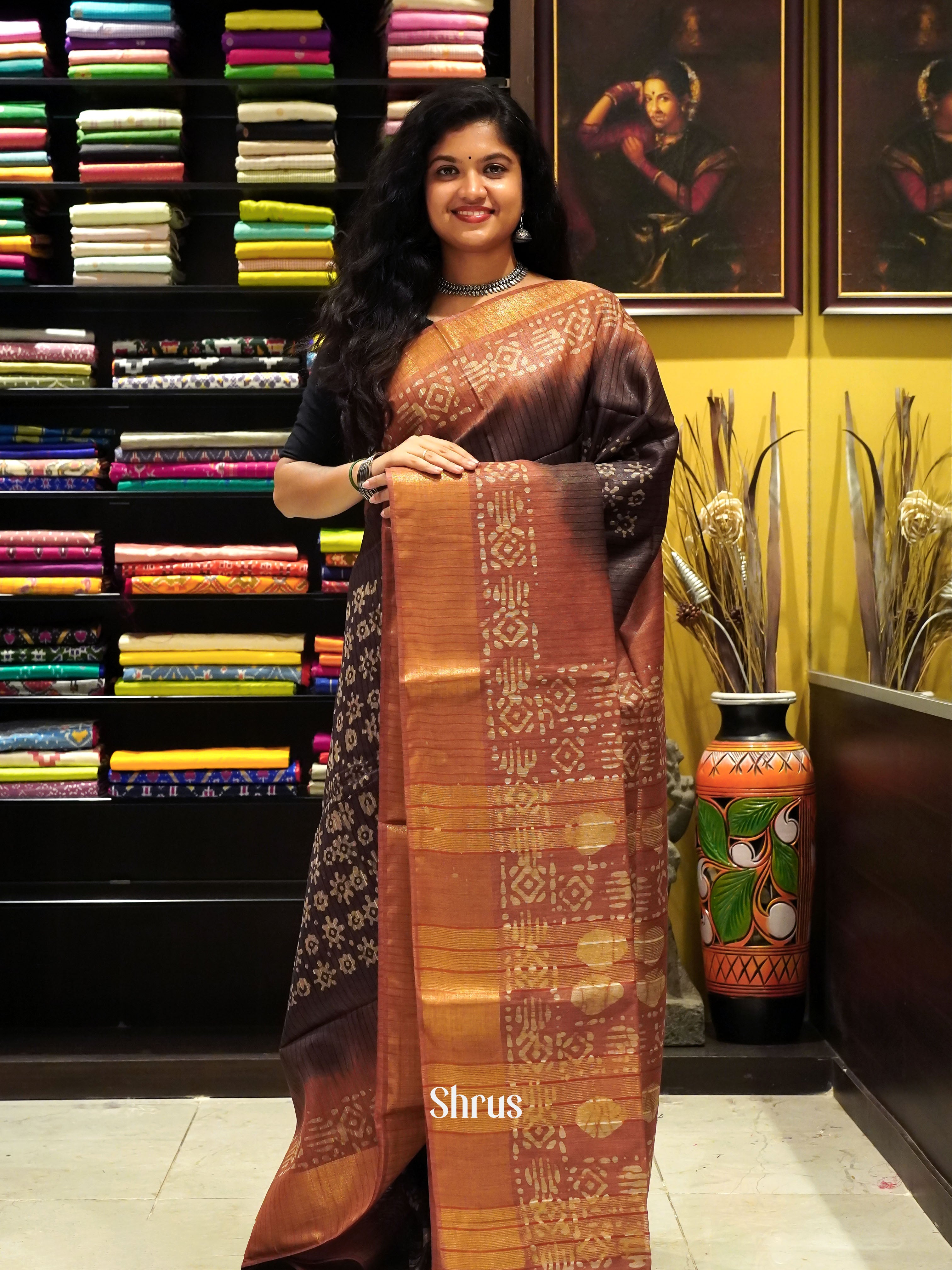 Dark Brown & Brown - Bhatik Saree