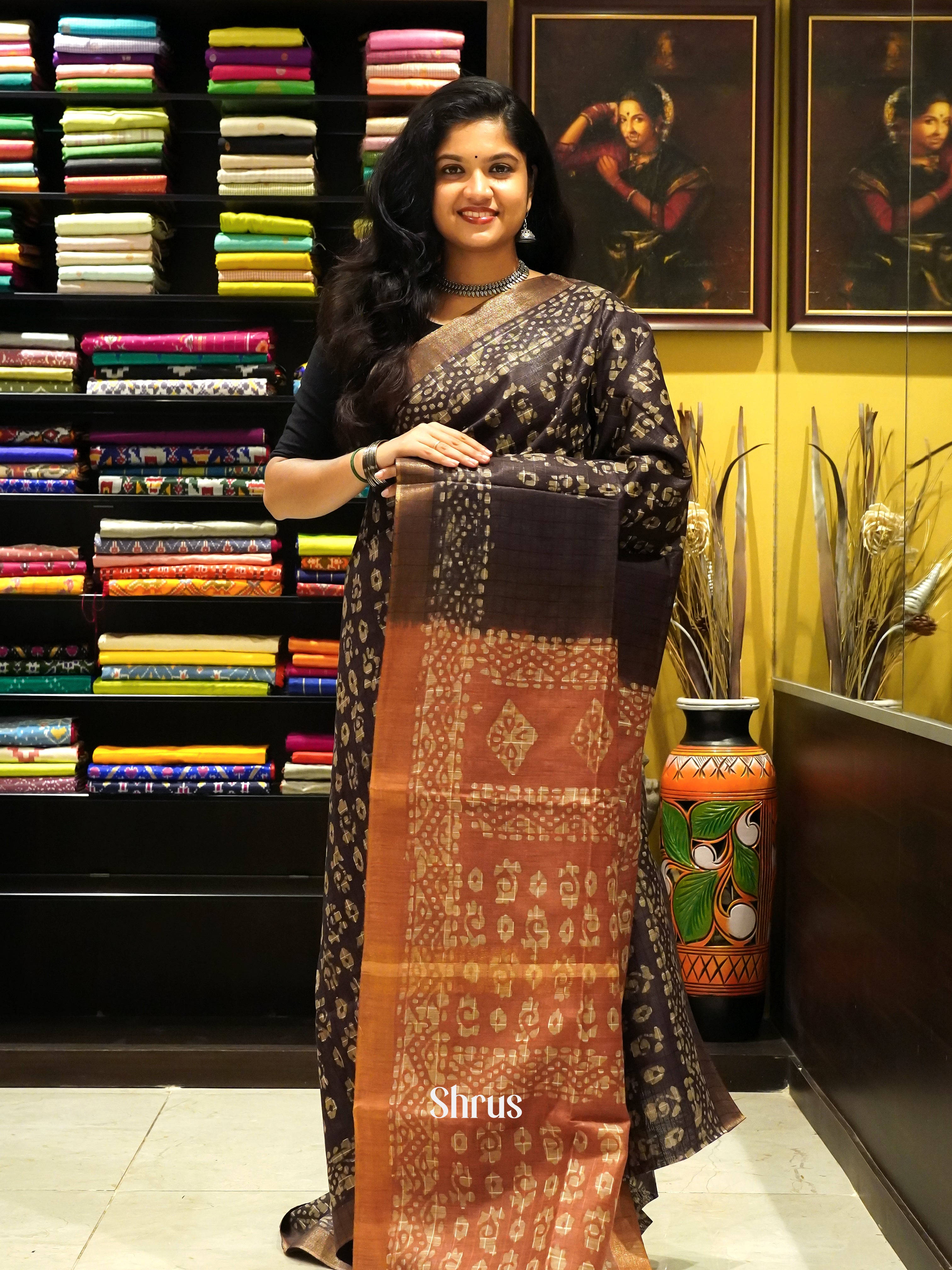 Dark Brown & Brown - Bhatik Saree