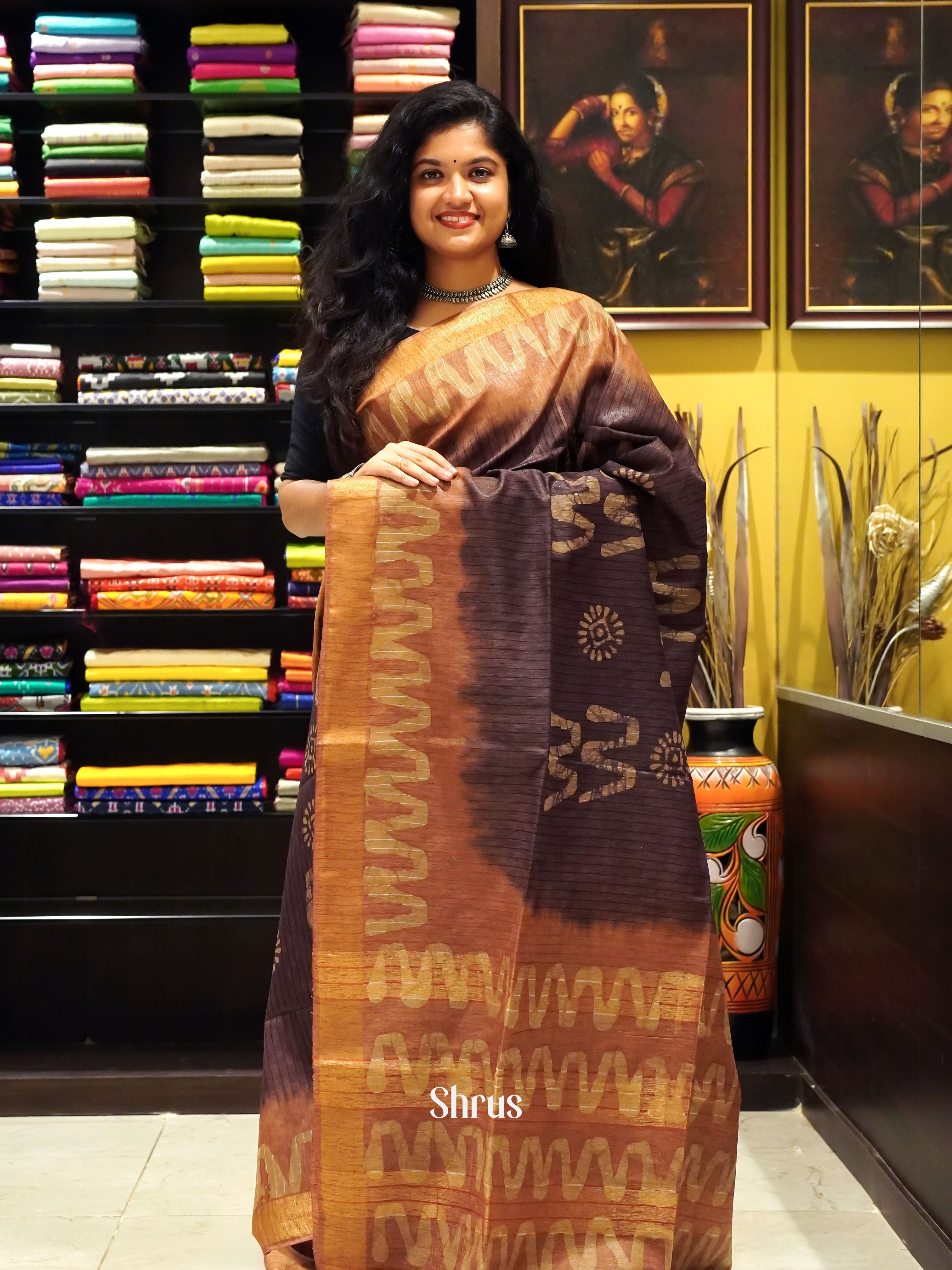 Brown & Light Brown - Bhatik Saree