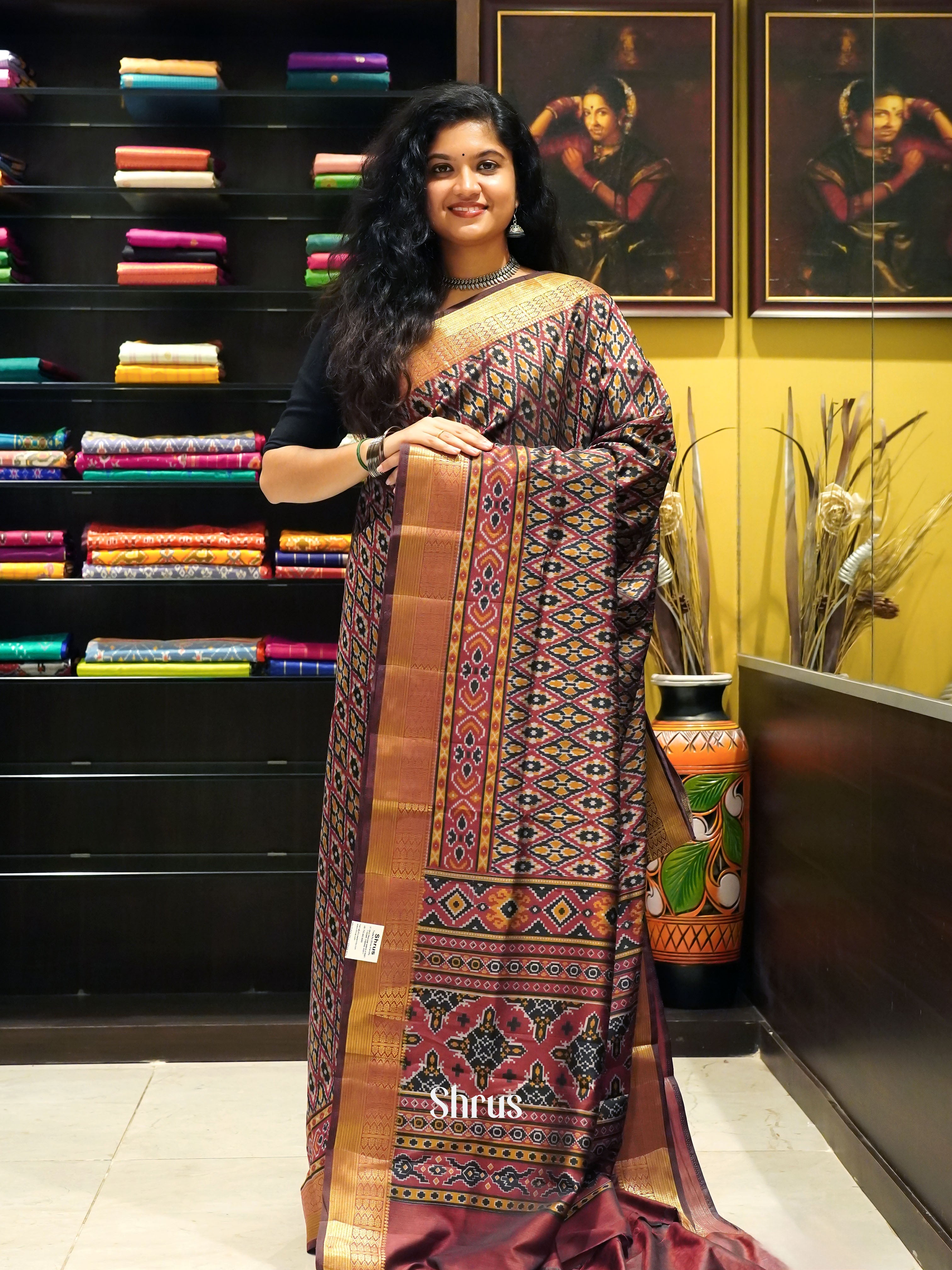 Green  & Brown - Semi Patola Saree