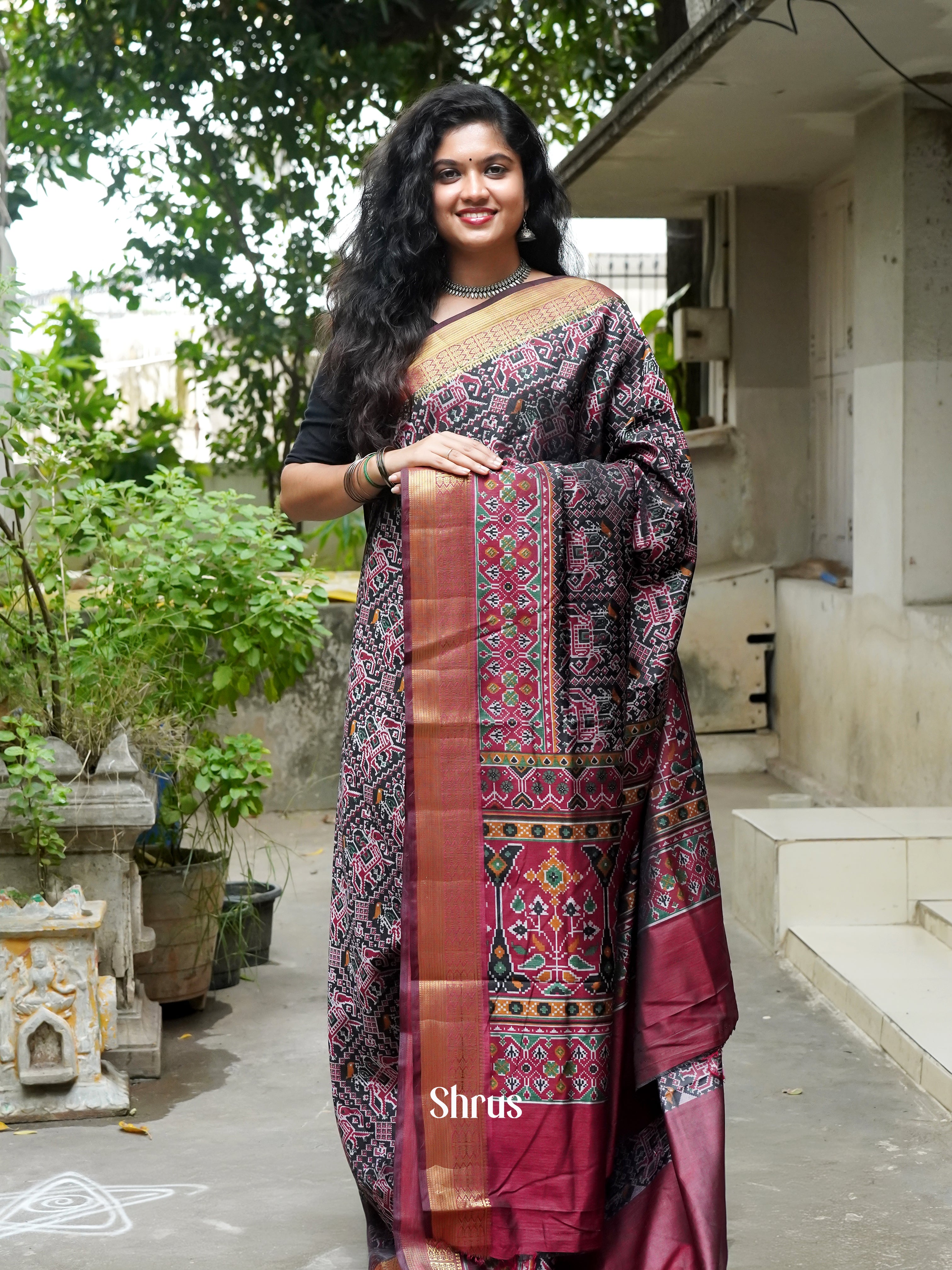 Black & Brown - Semi Patola Saree