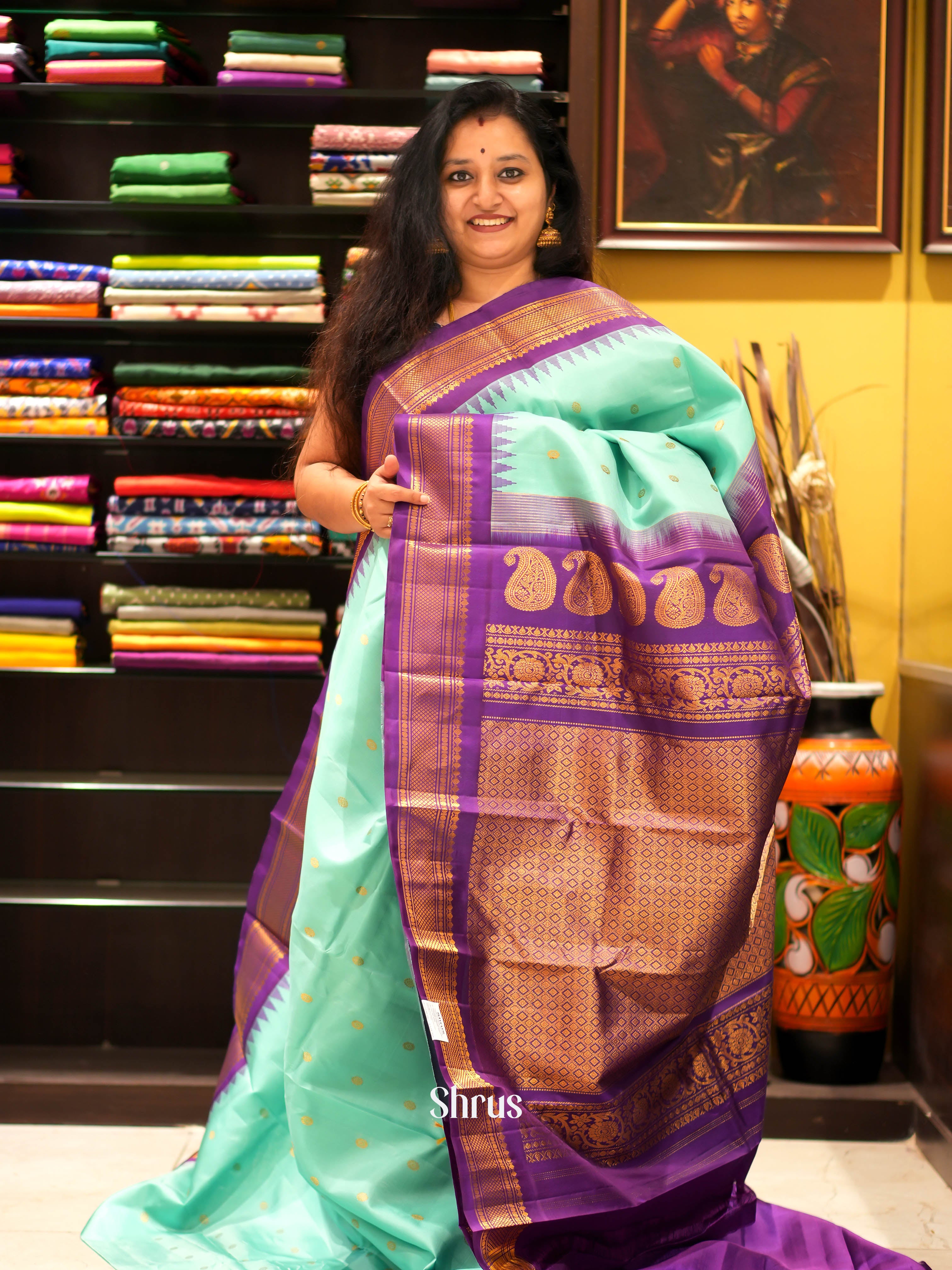 Teal & Majenta - Gadwal Silk Saree