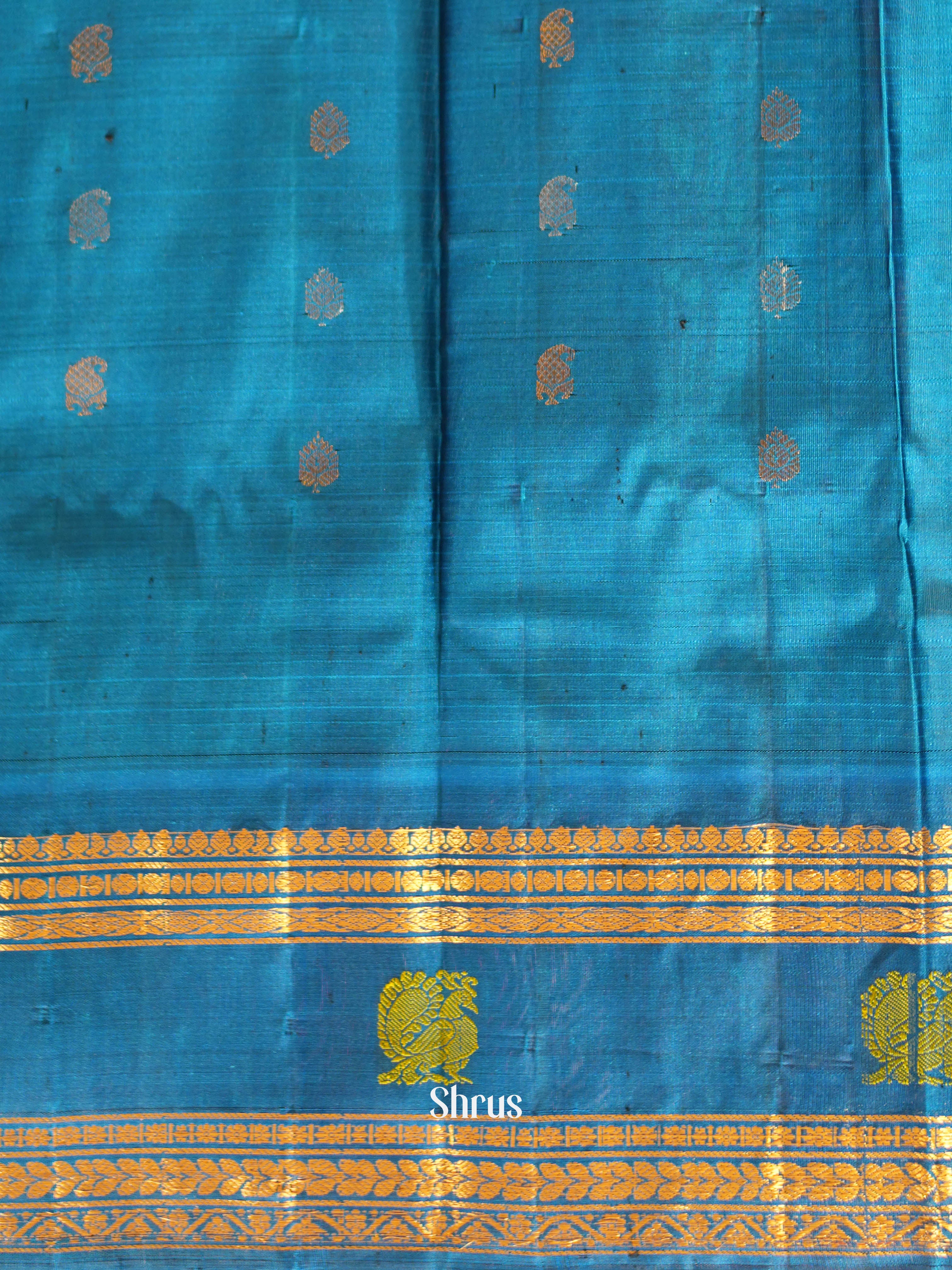 Yellow & Blue - Gadwal Silk Saree