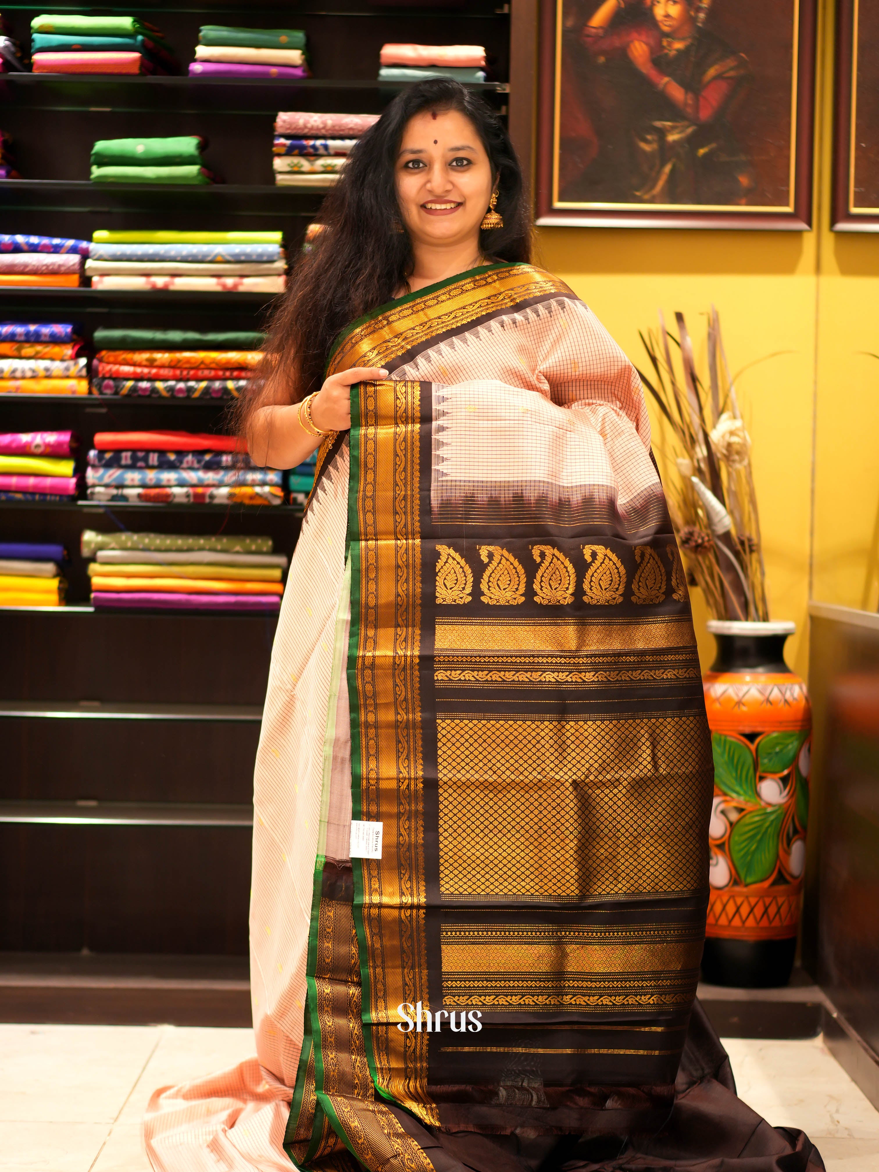 Pink & Brown - Gadwal Silk Saree