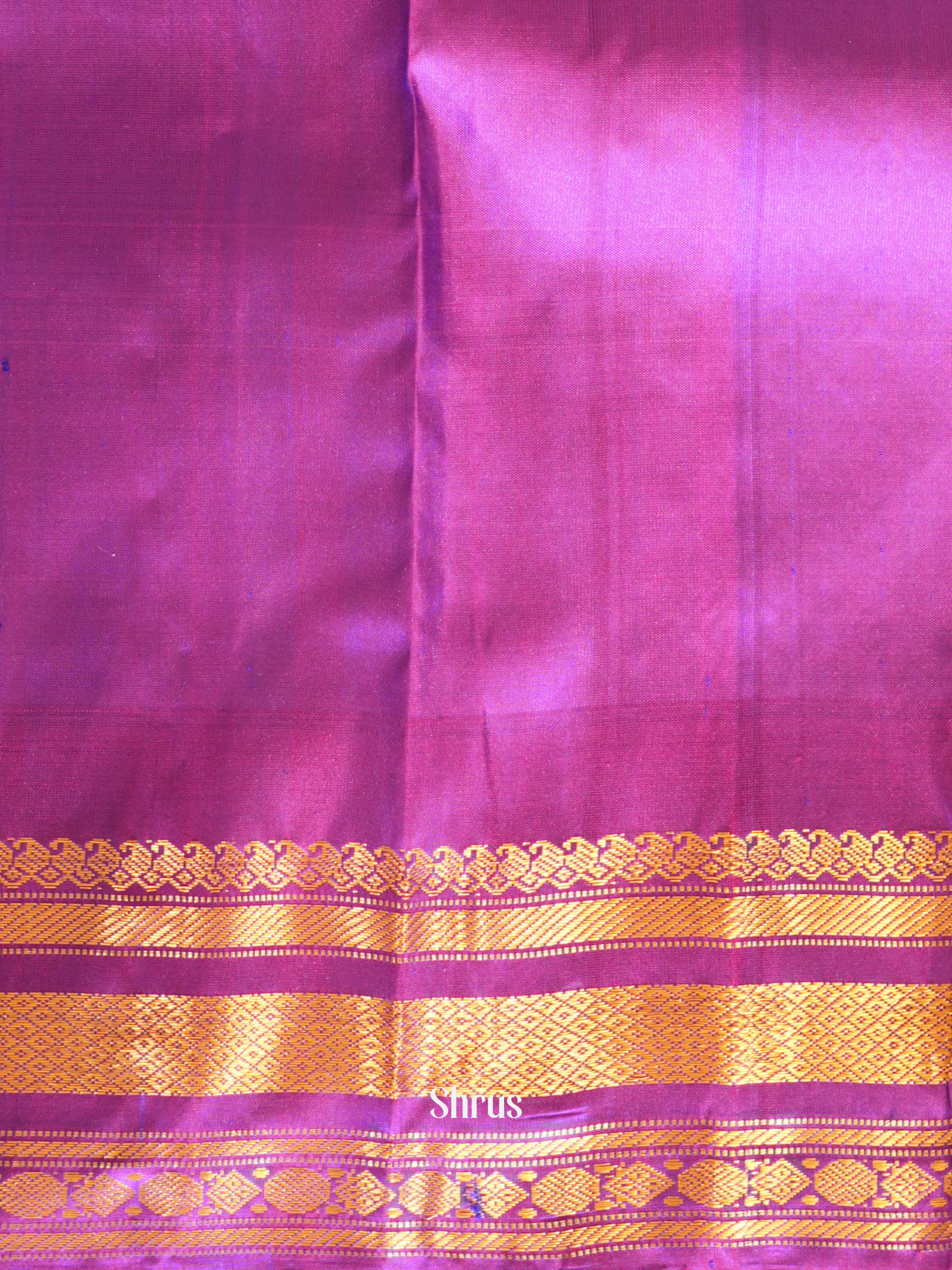 Cream & Purple - Gadwal Silk Saree