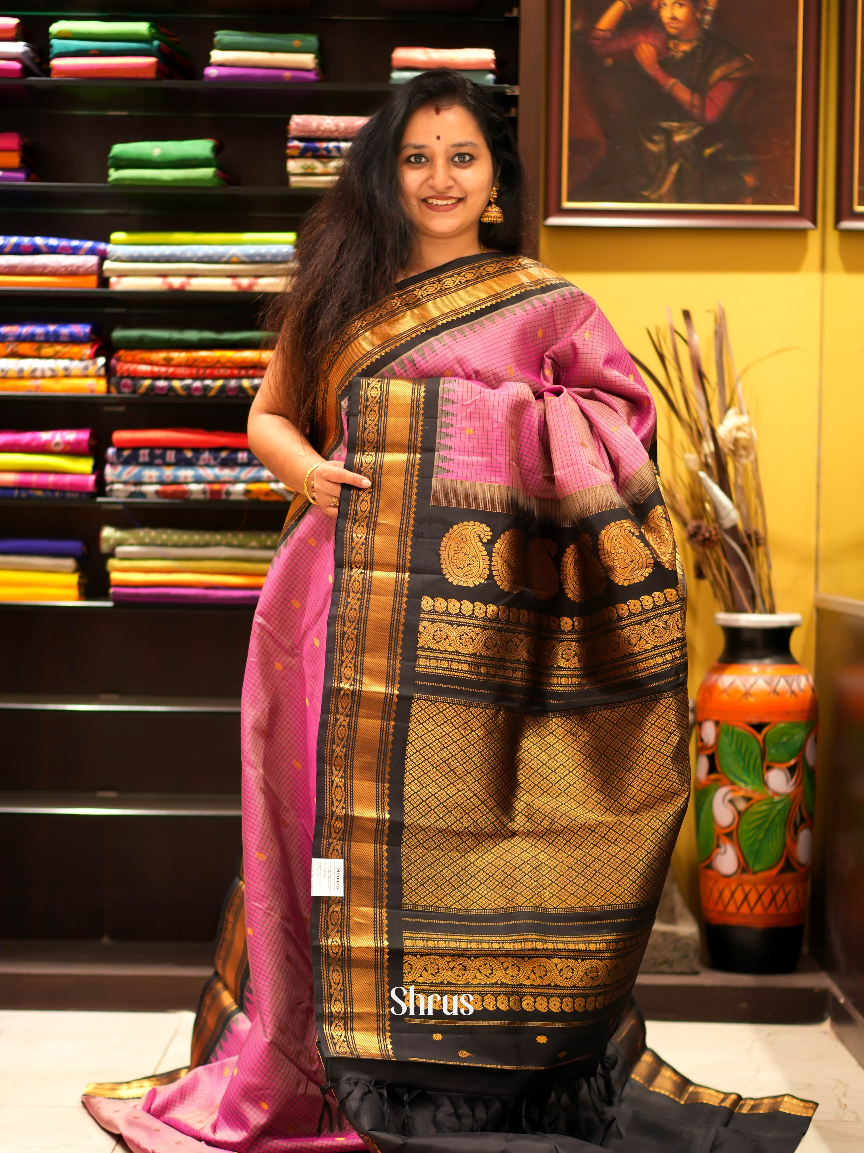 Pink & Black - Gadwal Silk Saree