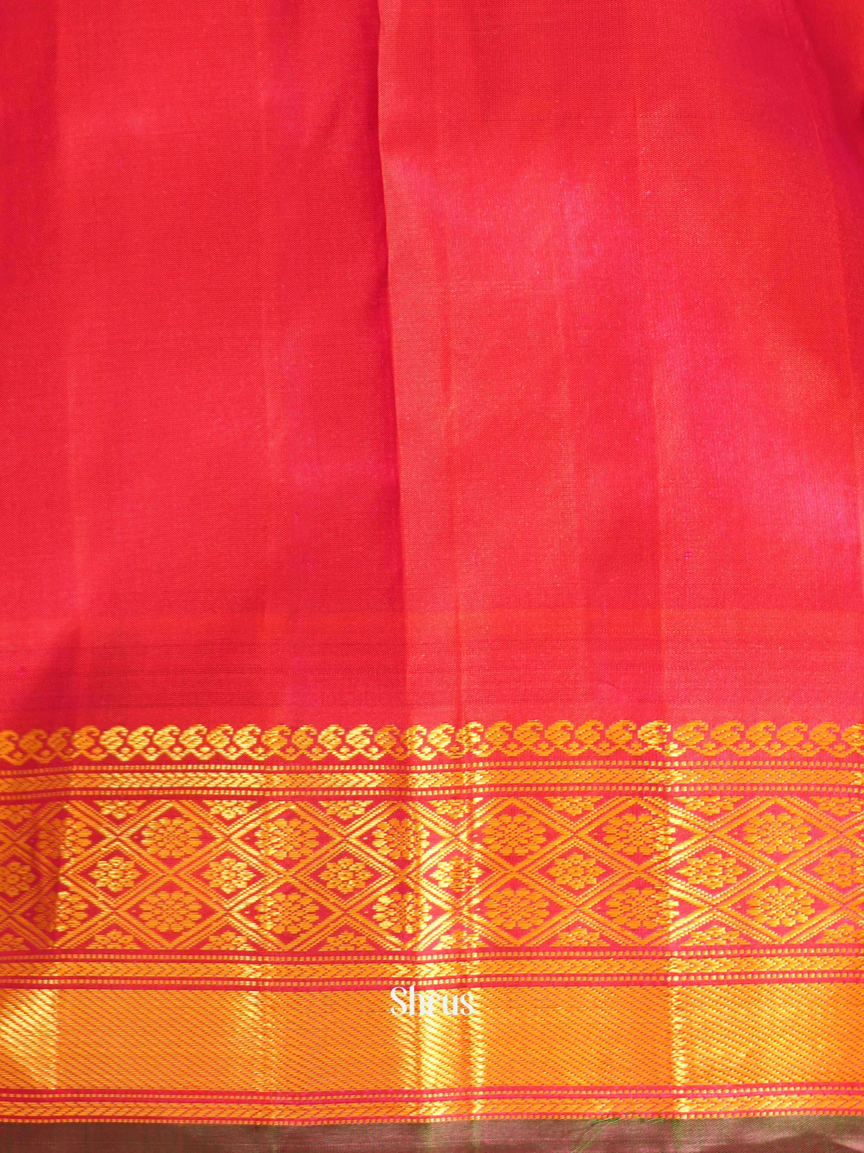 Cream & Red - Gadwal silk Saree