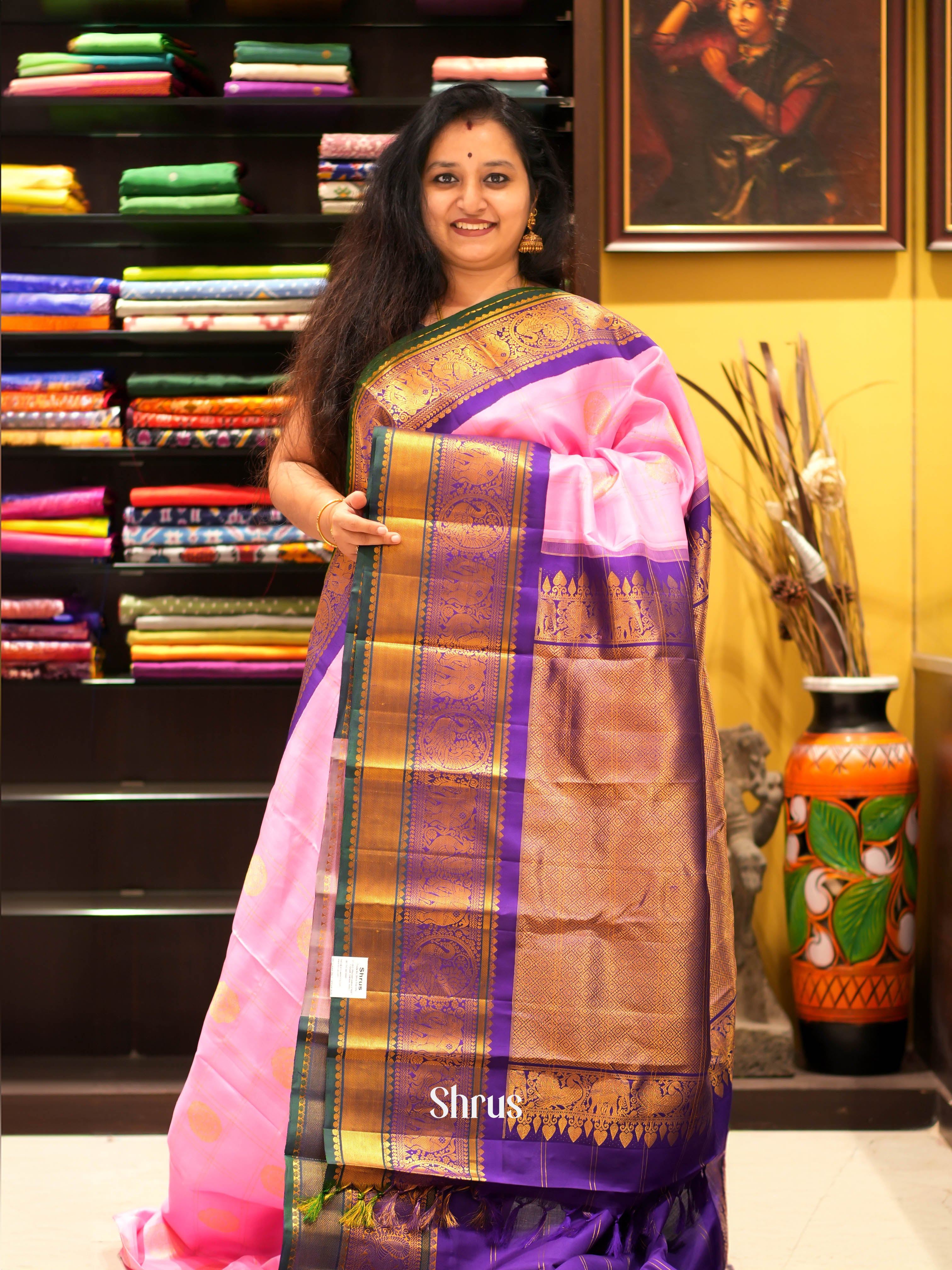 Pink & Violet - Gadwal silk Saree