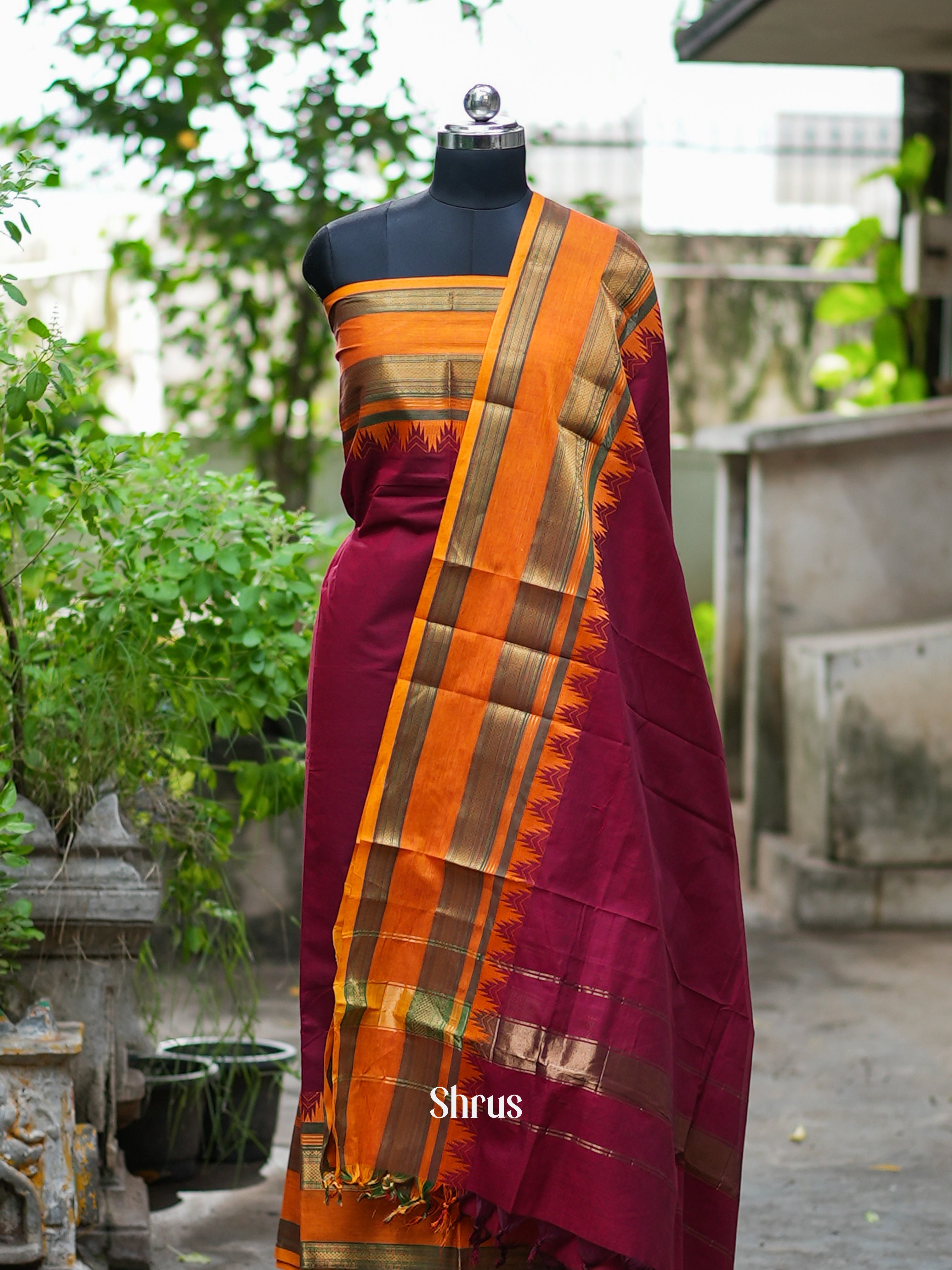 Maroon & Orange - chettinad top & dupatta combo