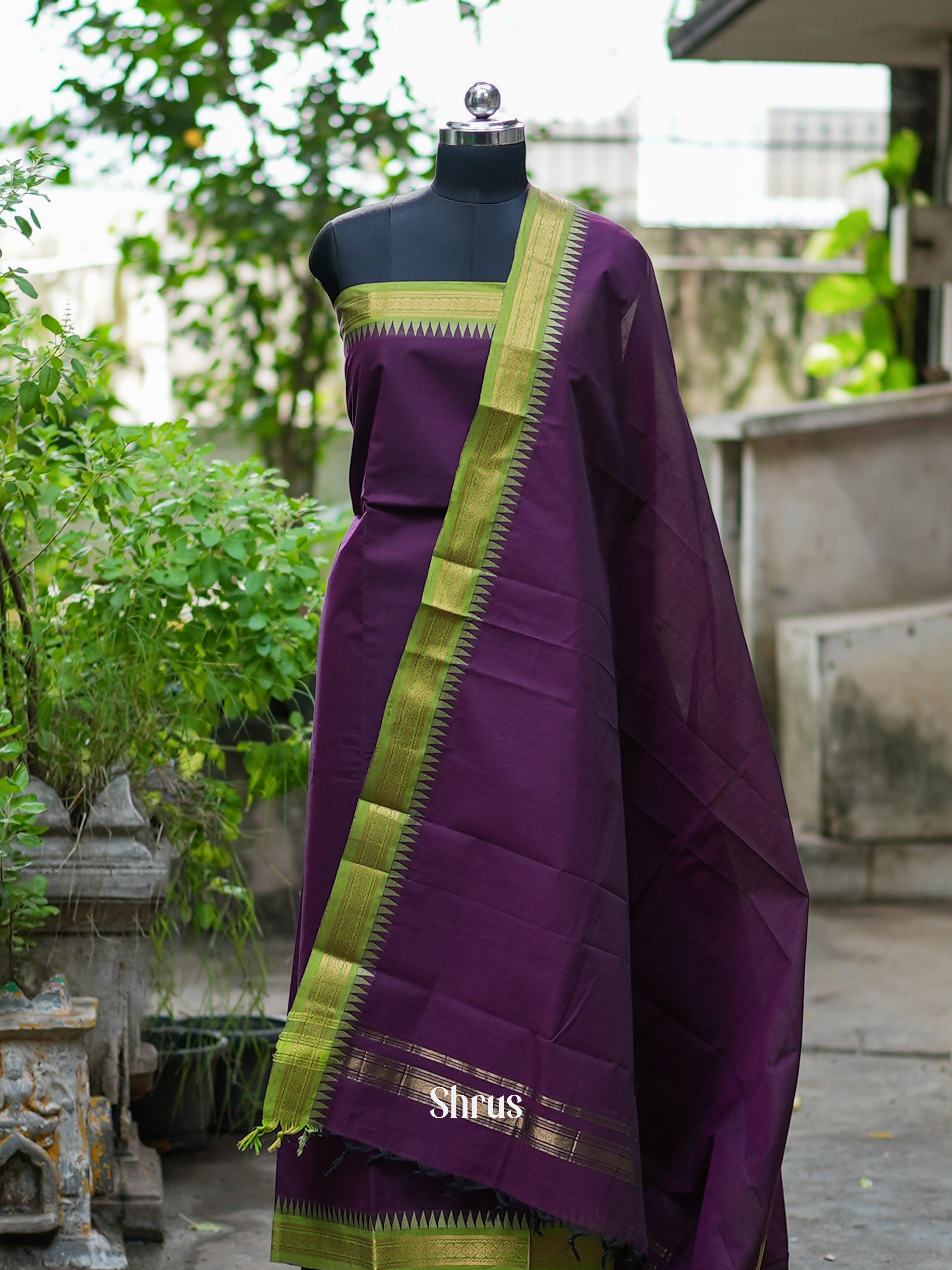 Violet  & Green  - chettinad top & dupatta combo