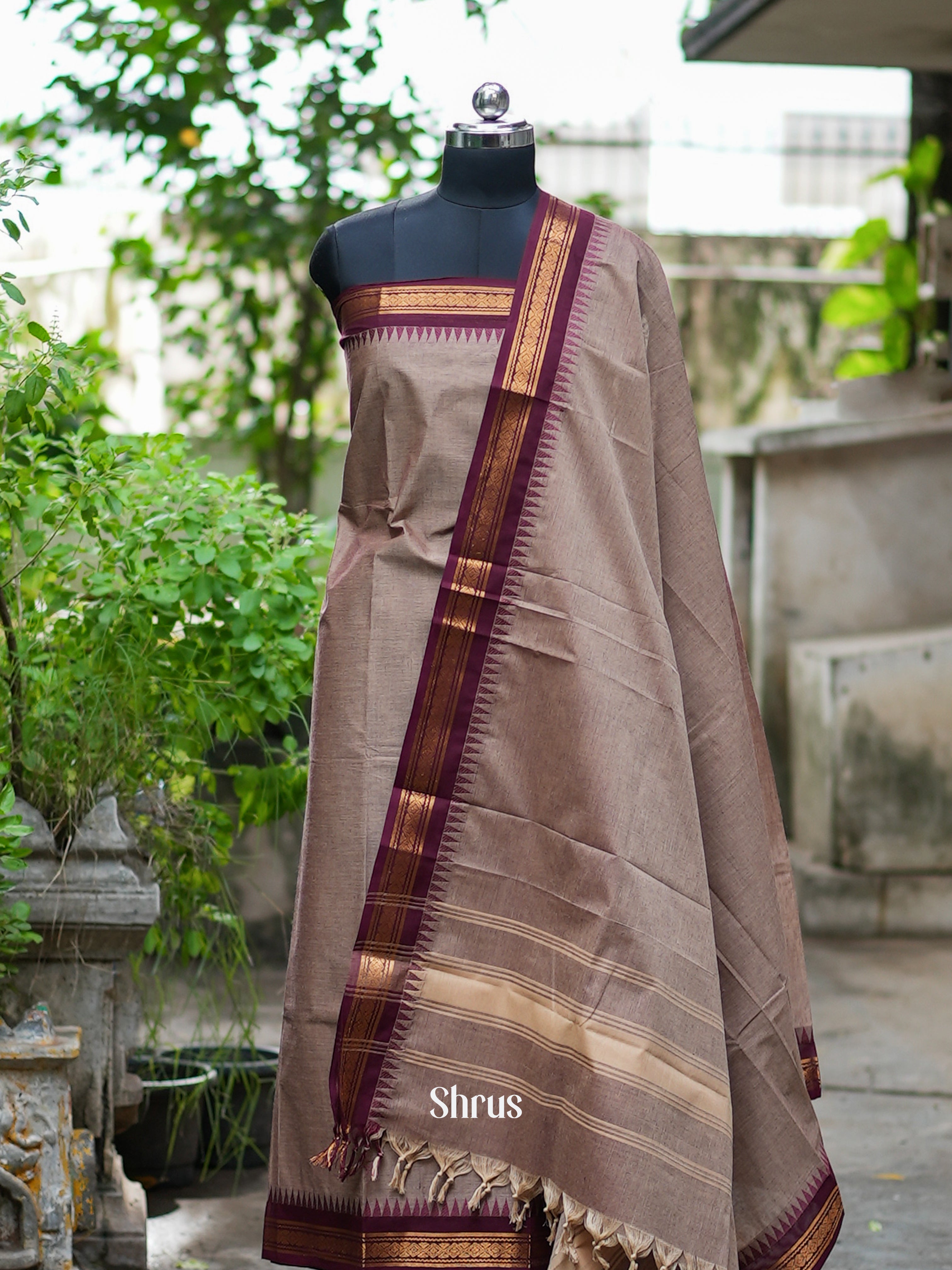 Dusty Brown & Brown - chettinad top & dupatta combo