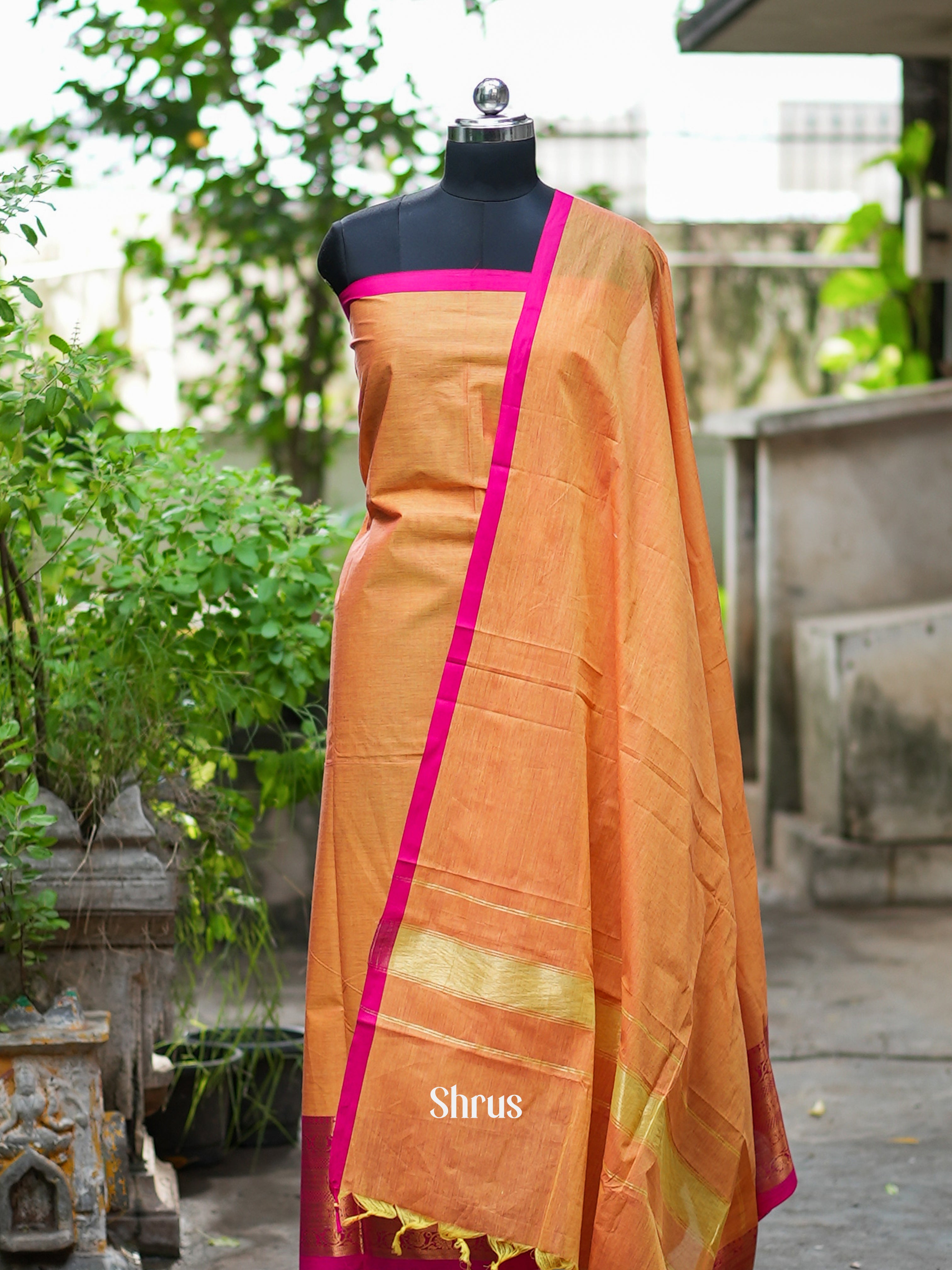 Orange & Pink - chettinad top & dupatta combo