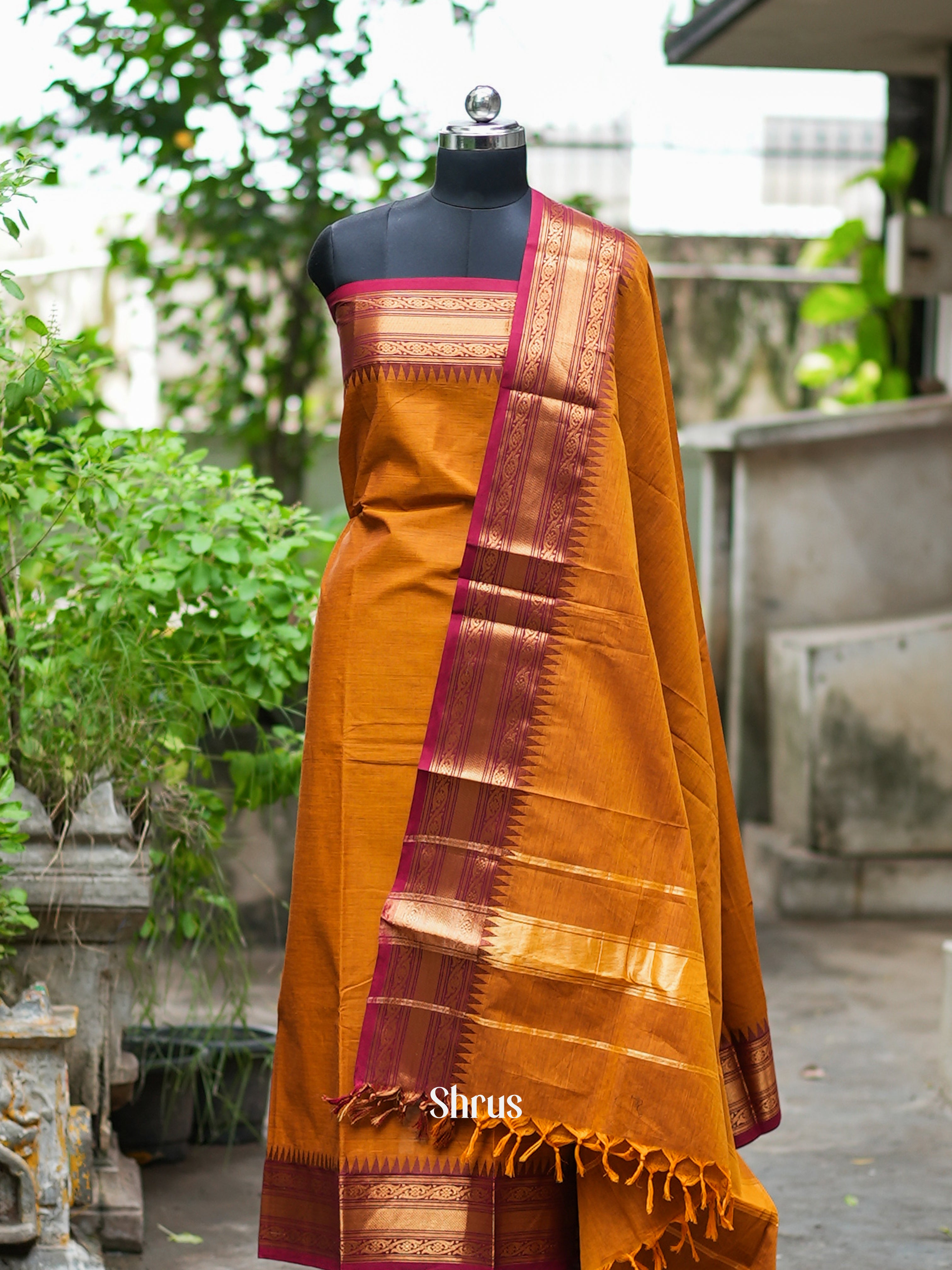 Orange & Maroon - chettinad top & dupatta combo