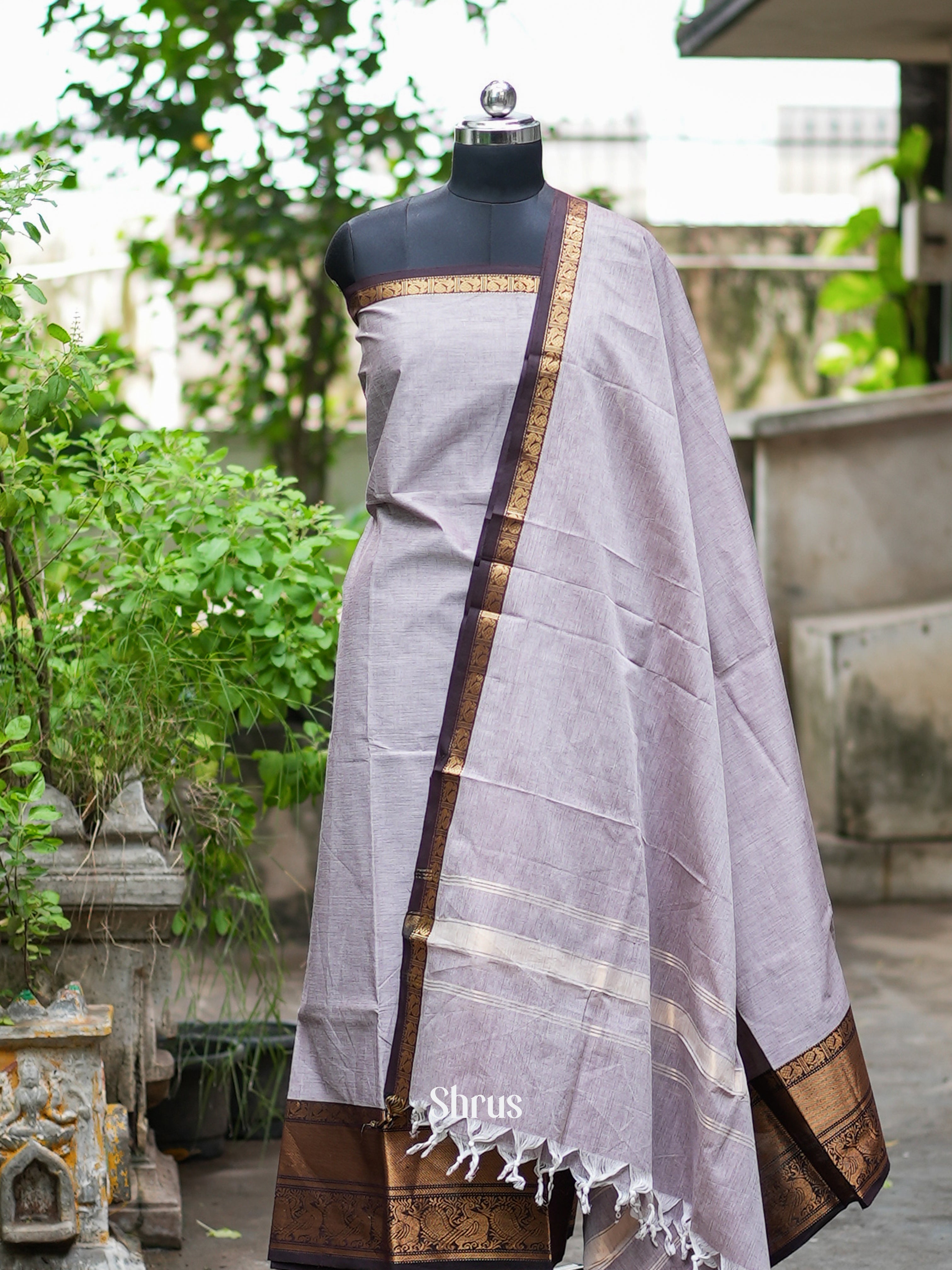 Grey & Black - chettinad top & dupatta combo