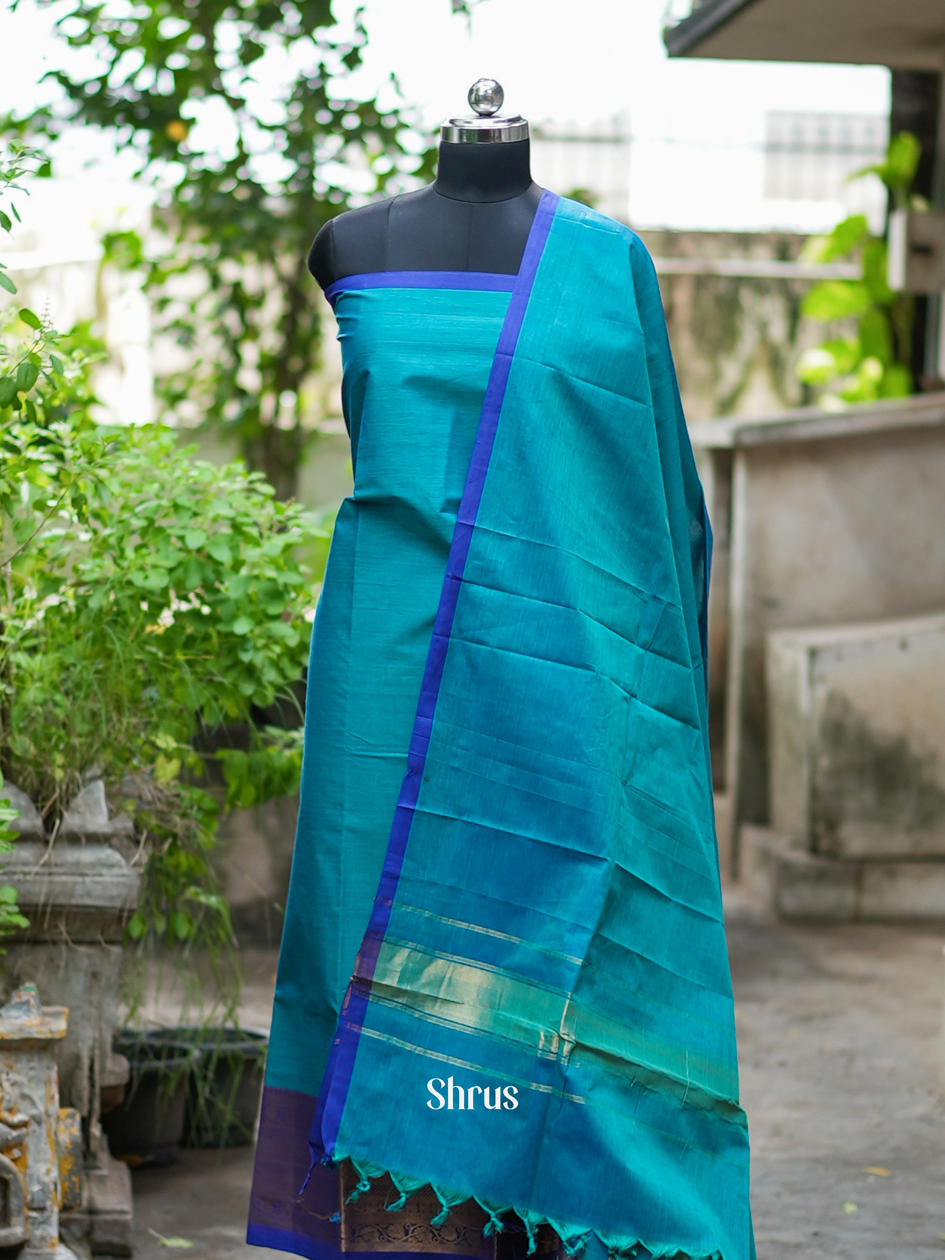 Teal & Blue - chettinad top & dupatta combo