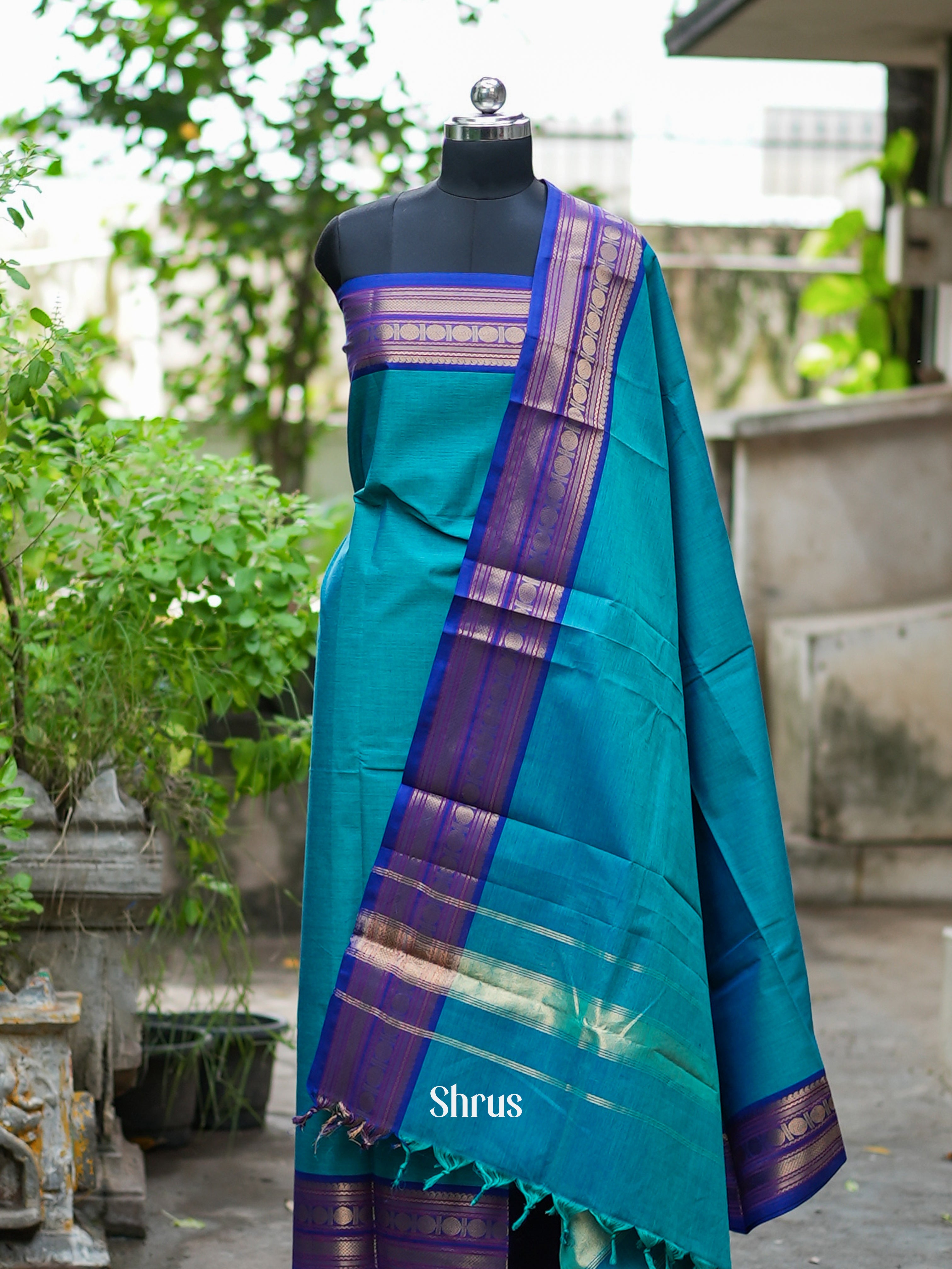 Teal & Blue - chettinad top & dupatta combo