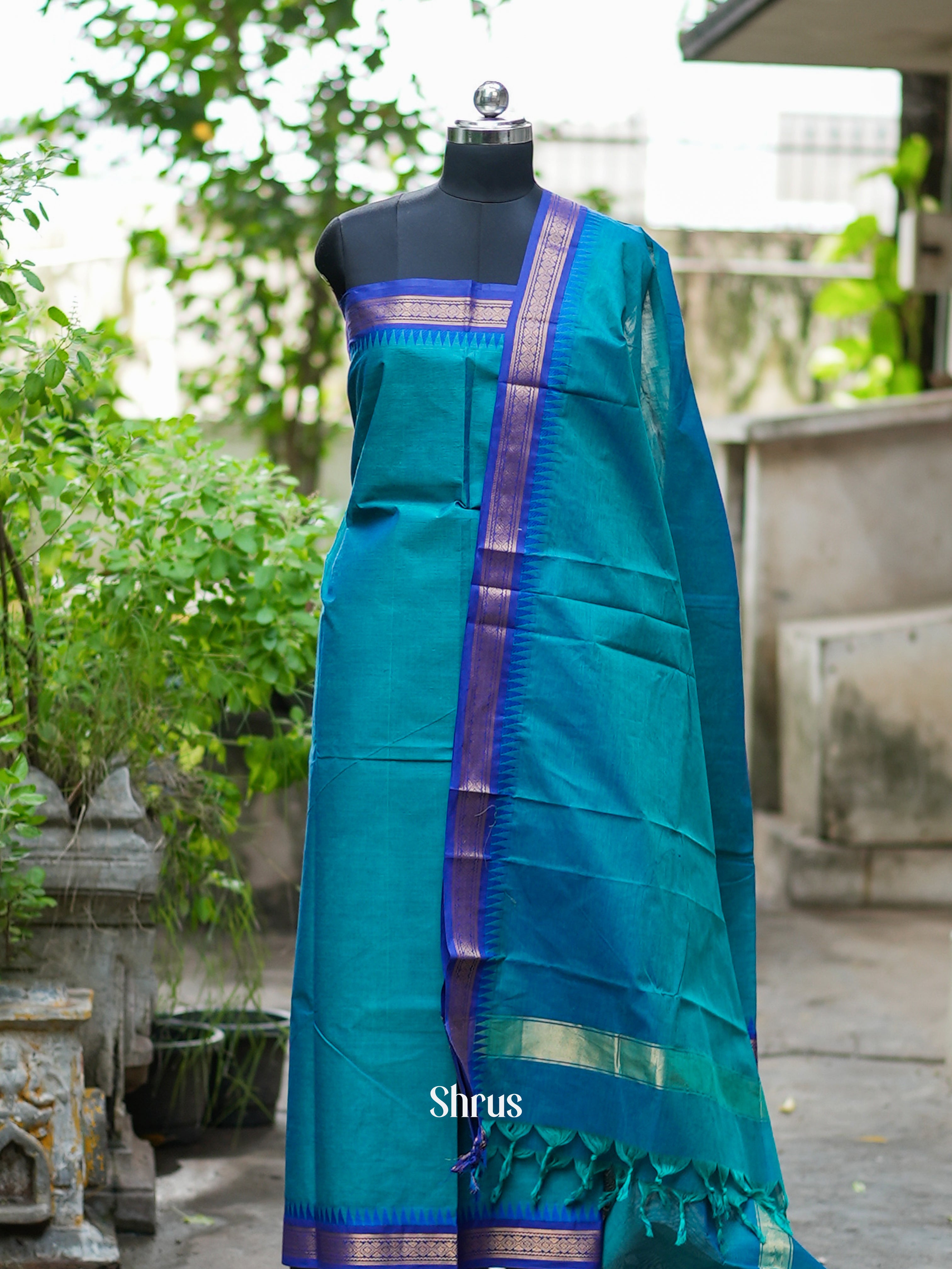 Teal & Blue - chettinad top & dupatta combo