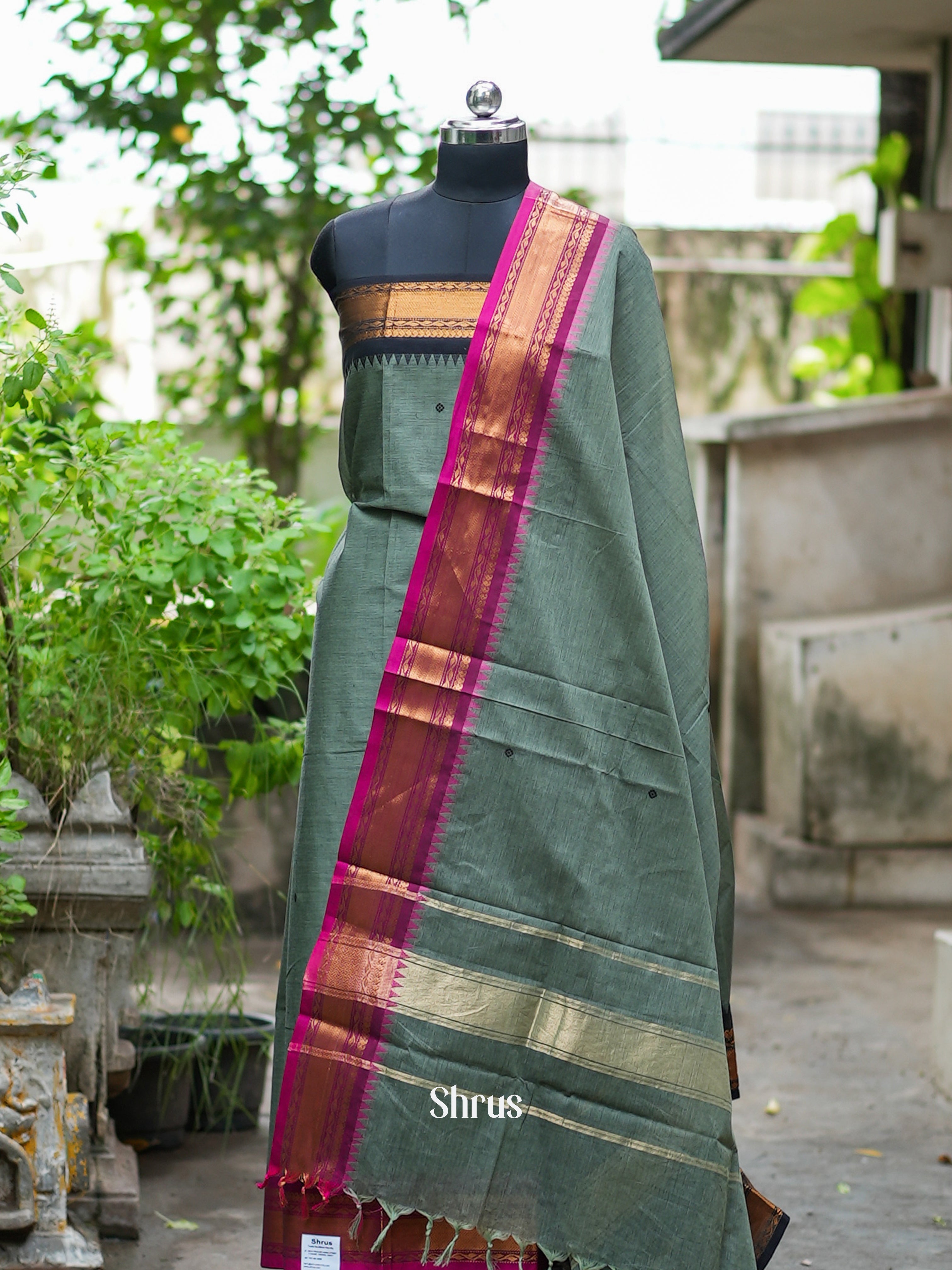 Grey & Pink - chettinad top & dupatta combo