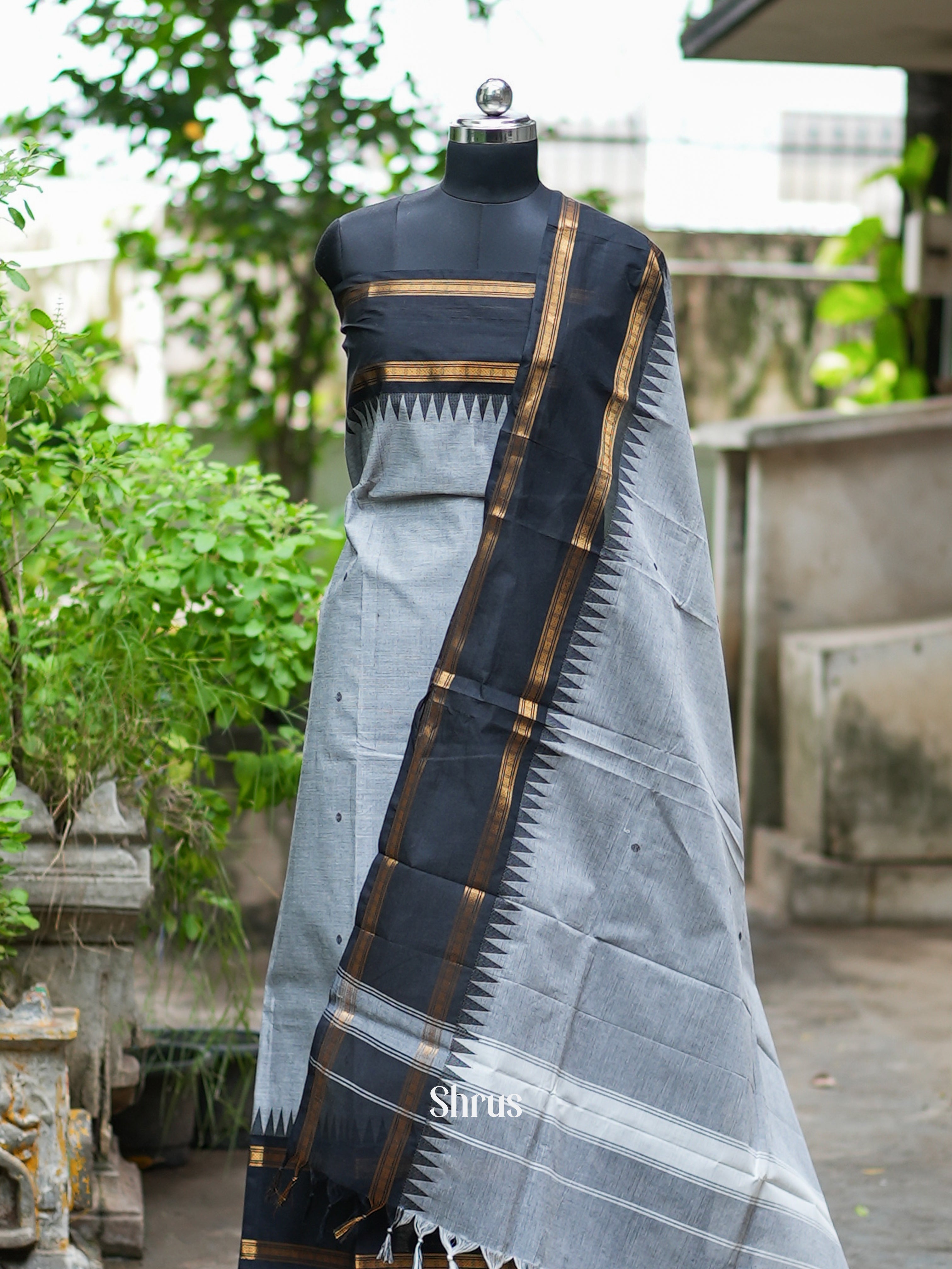 Grey & Black - chettinad top & dupatta combo