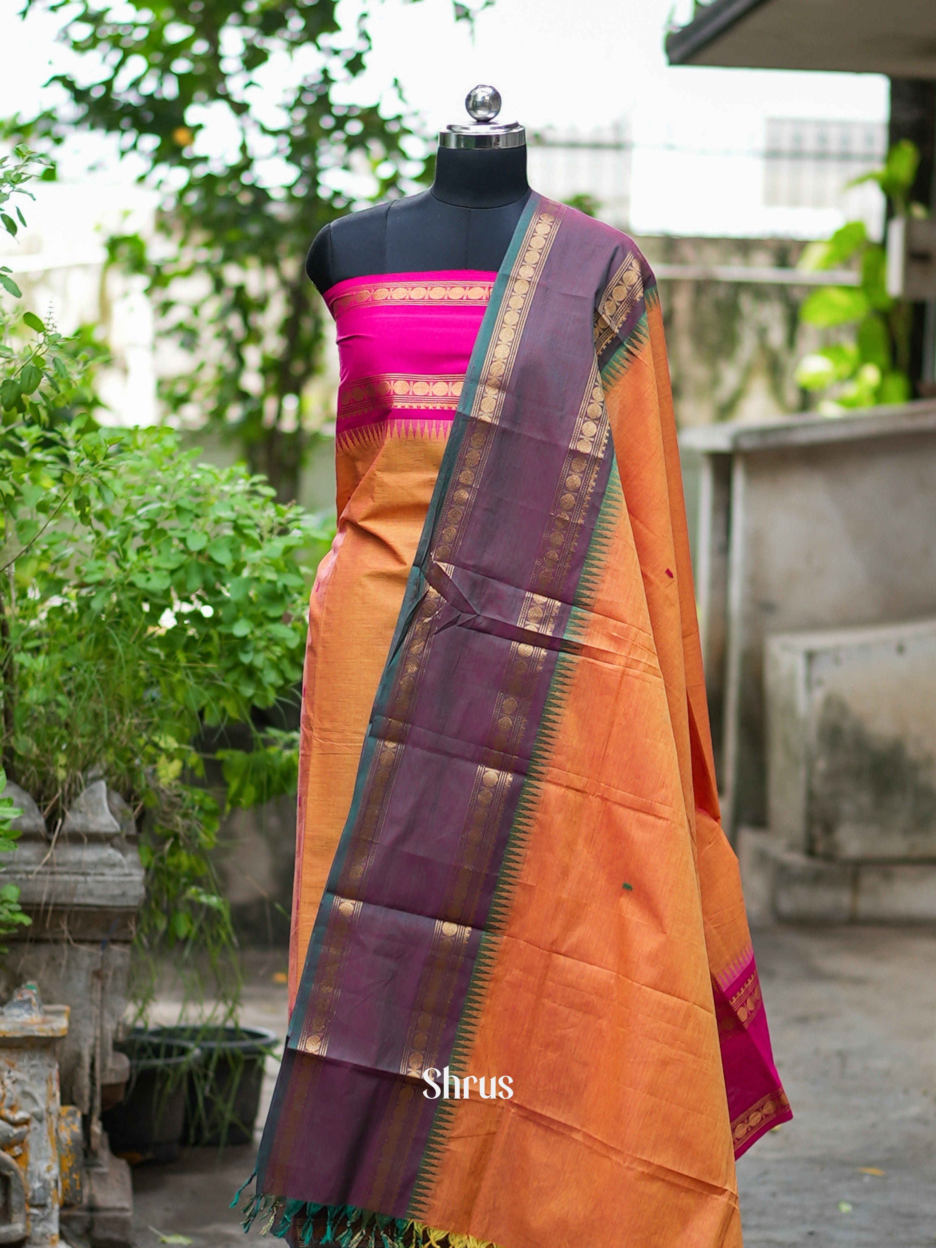 Orange & Pink - chettinad top & dupatta combo