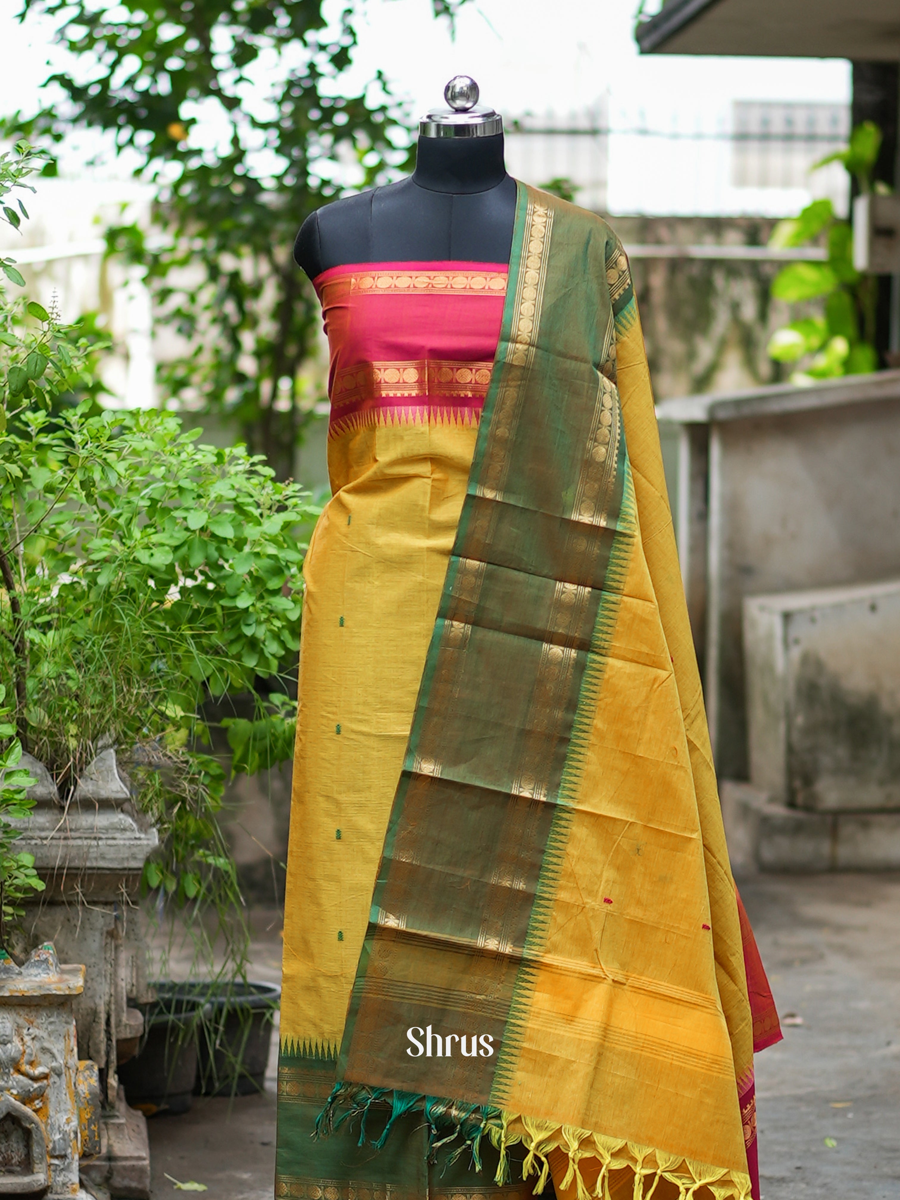 Yellow & Green - chettinad top & dupatta combo