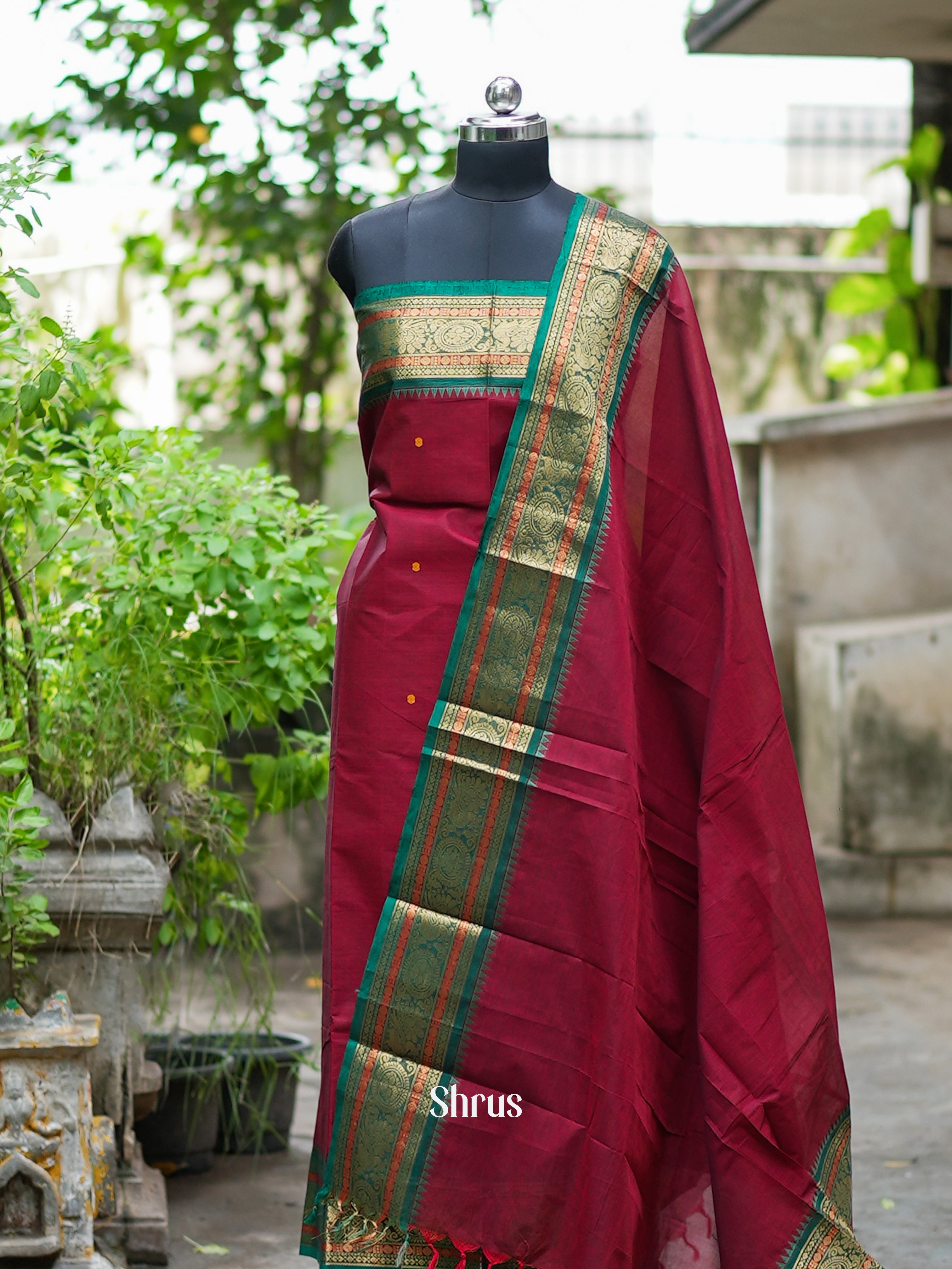 Maroon & Green - chettinad top & dupatta combo