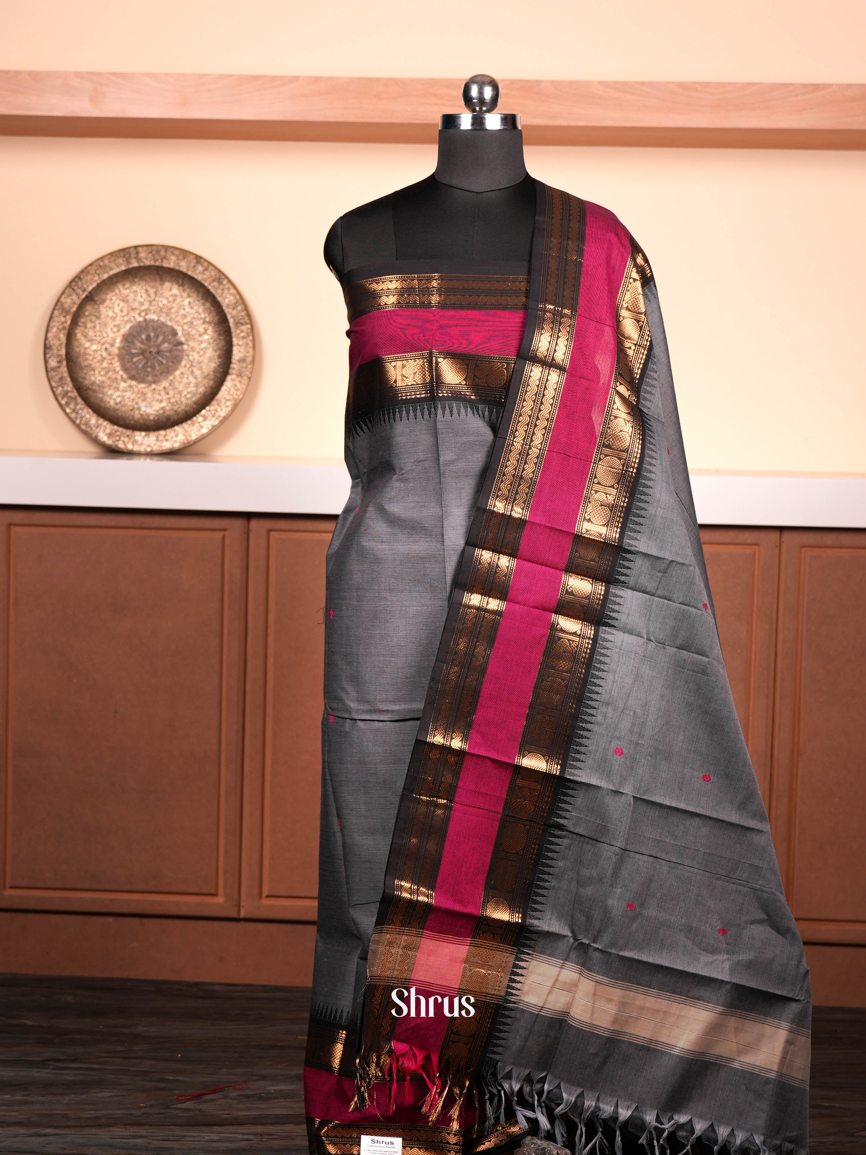 Grey & Rosy Red  - chettinad top & dupatta combo