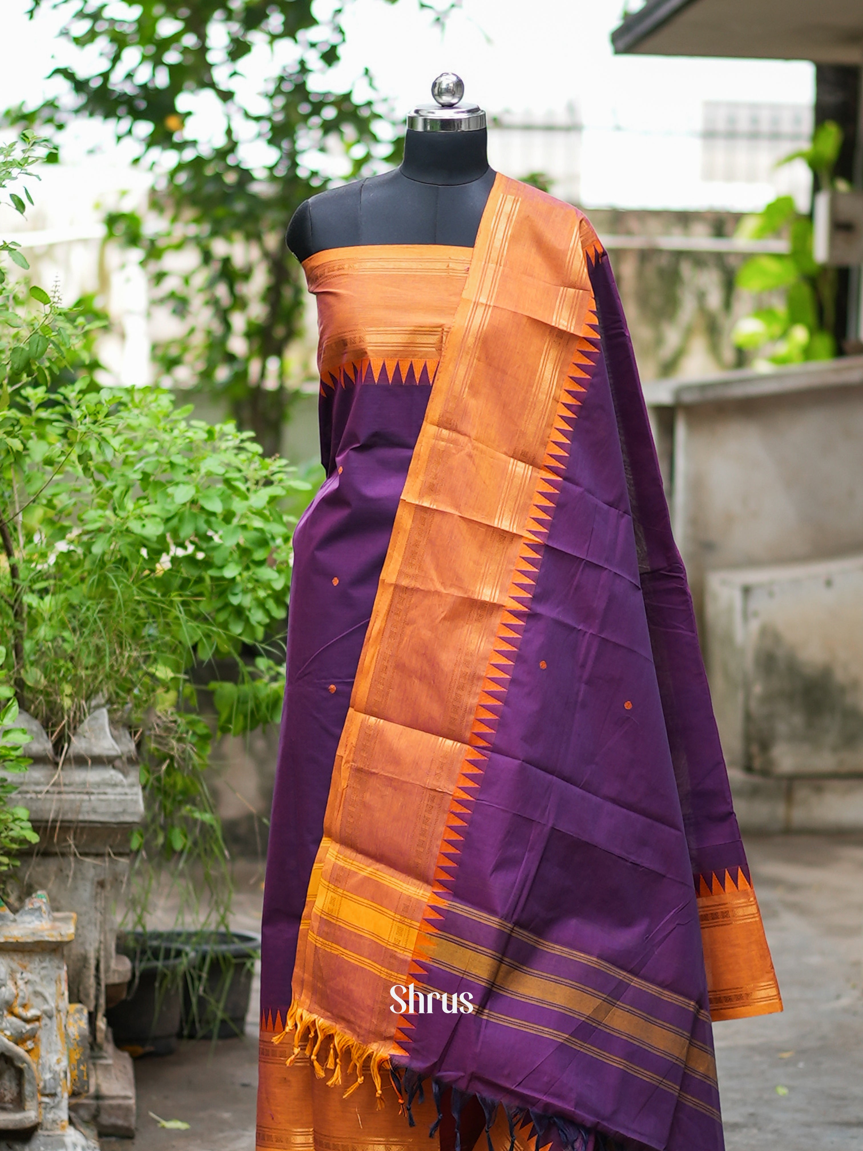 Violet & Orange - chettinad top & dupatta combo