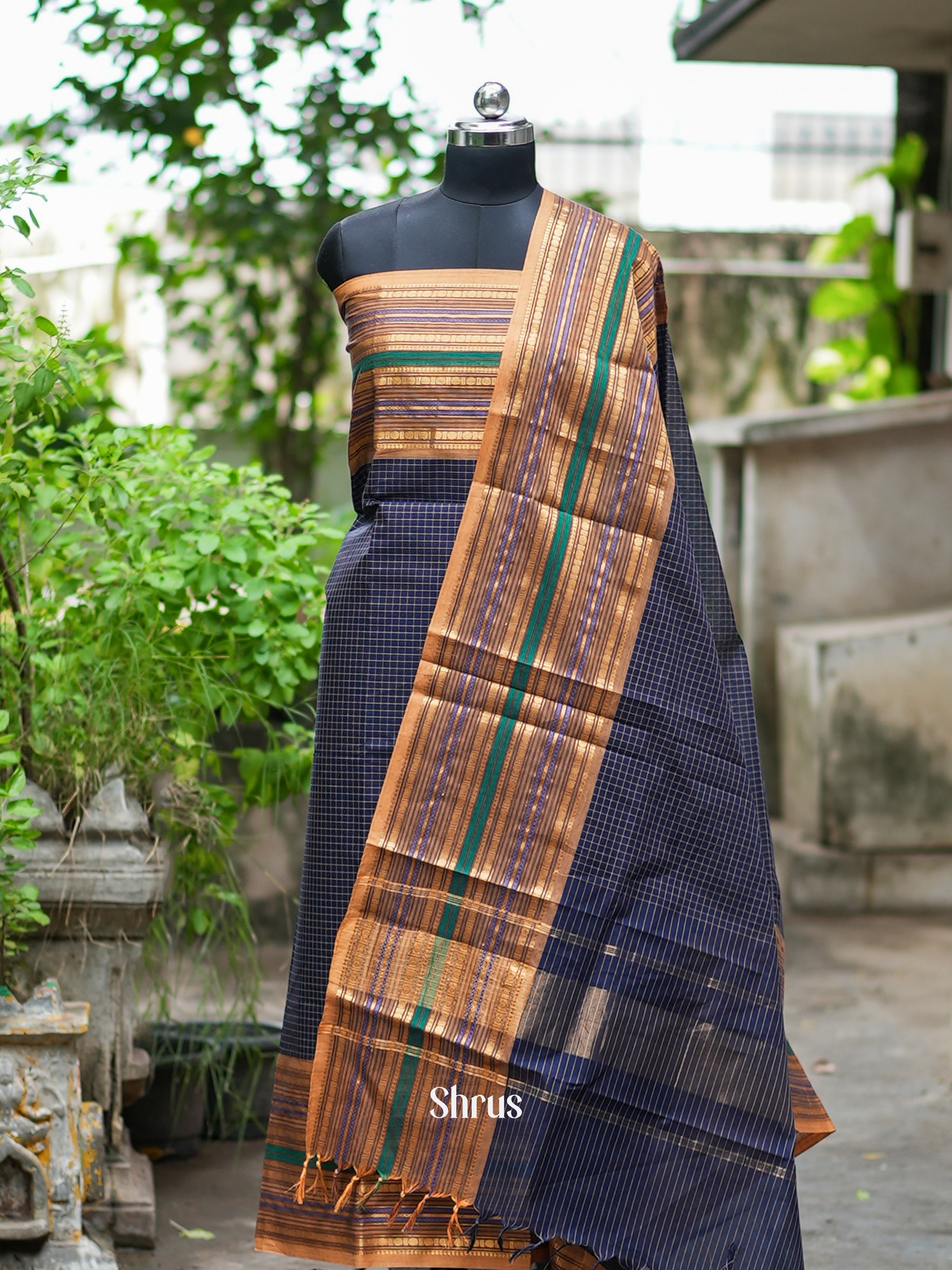 Blue & Brown - chettinad top & dupatta combo