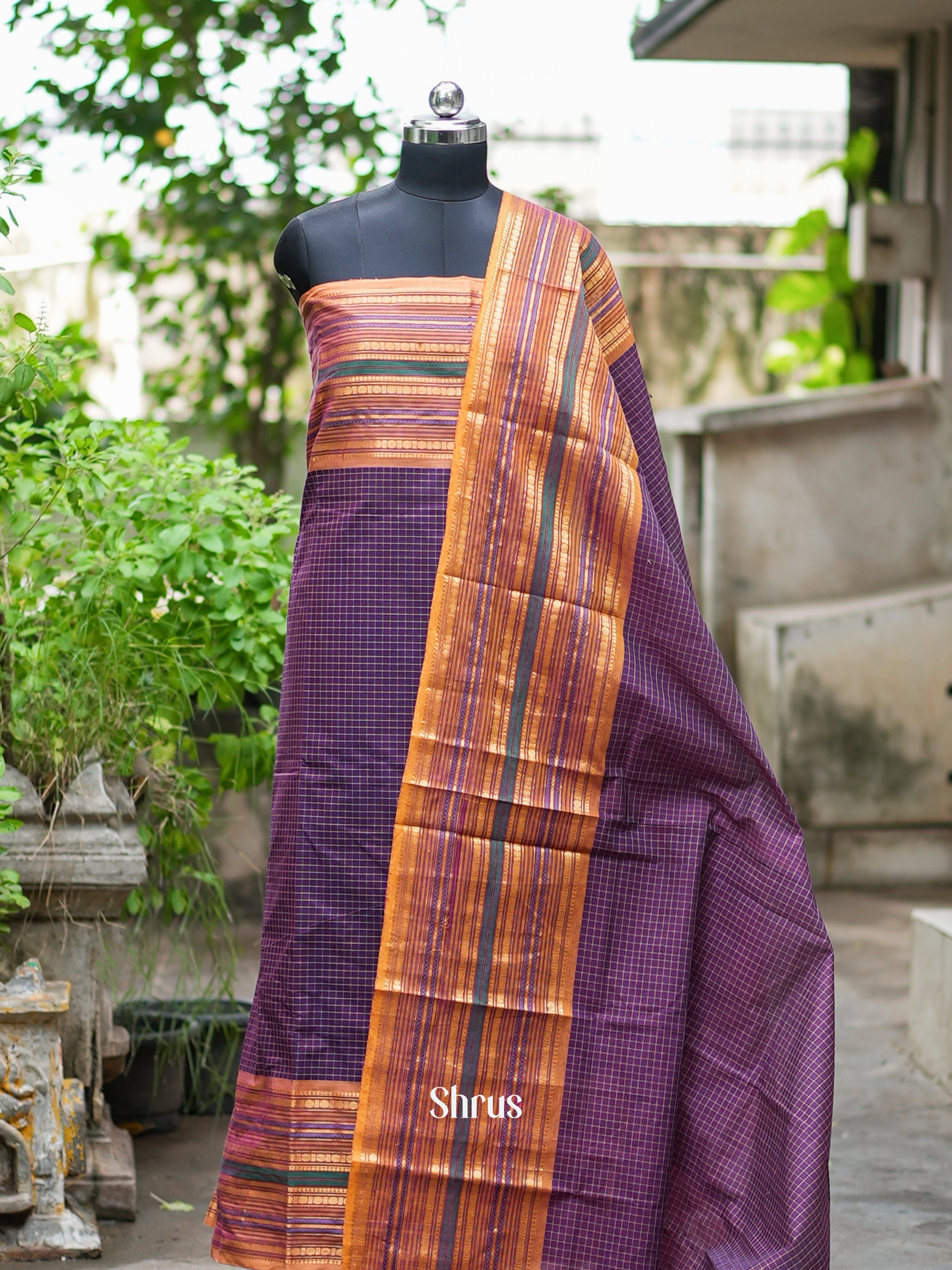 Purple & Brown - chettinad top & dupatta combo