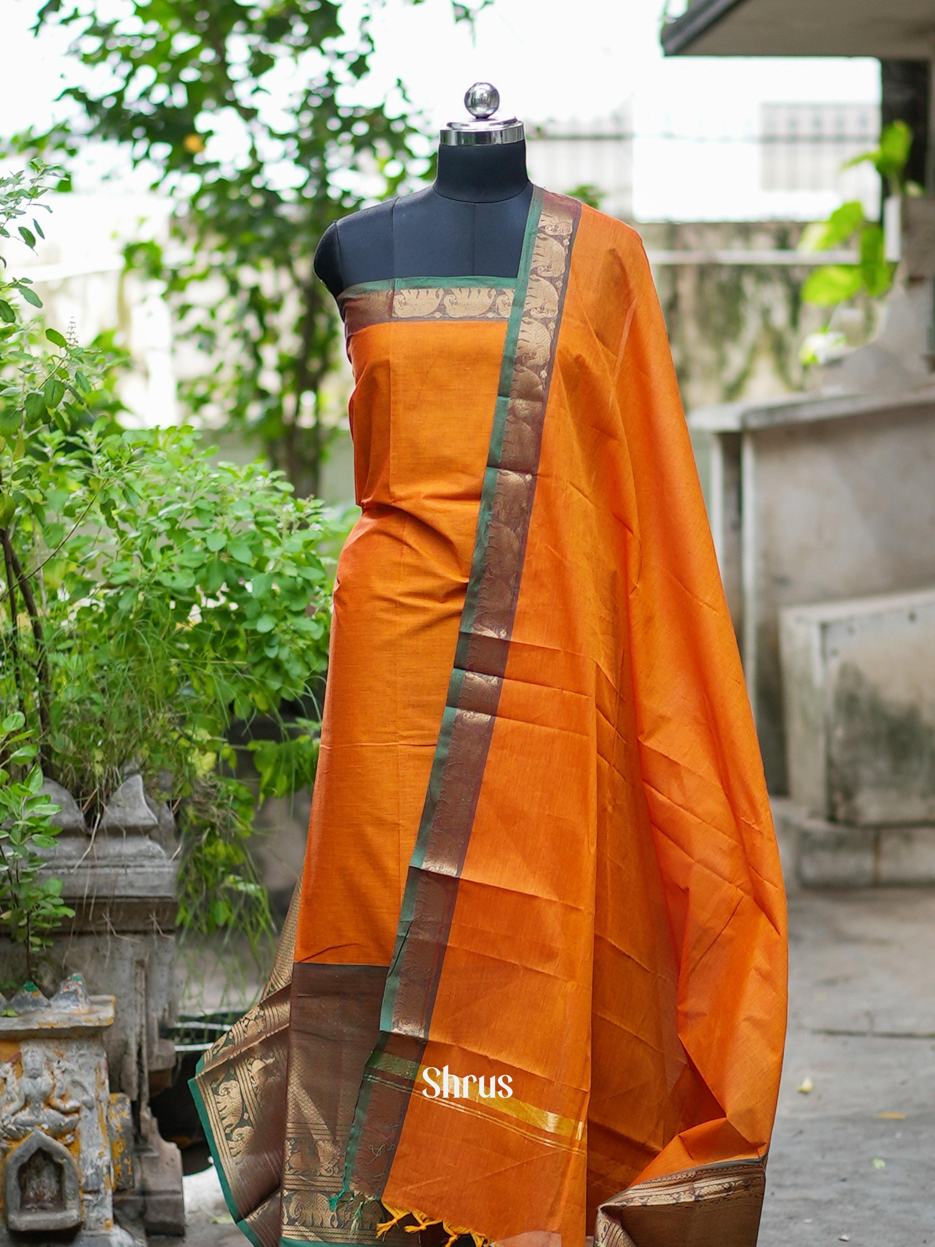 Orange & Green - chettinad top & dupatta combo