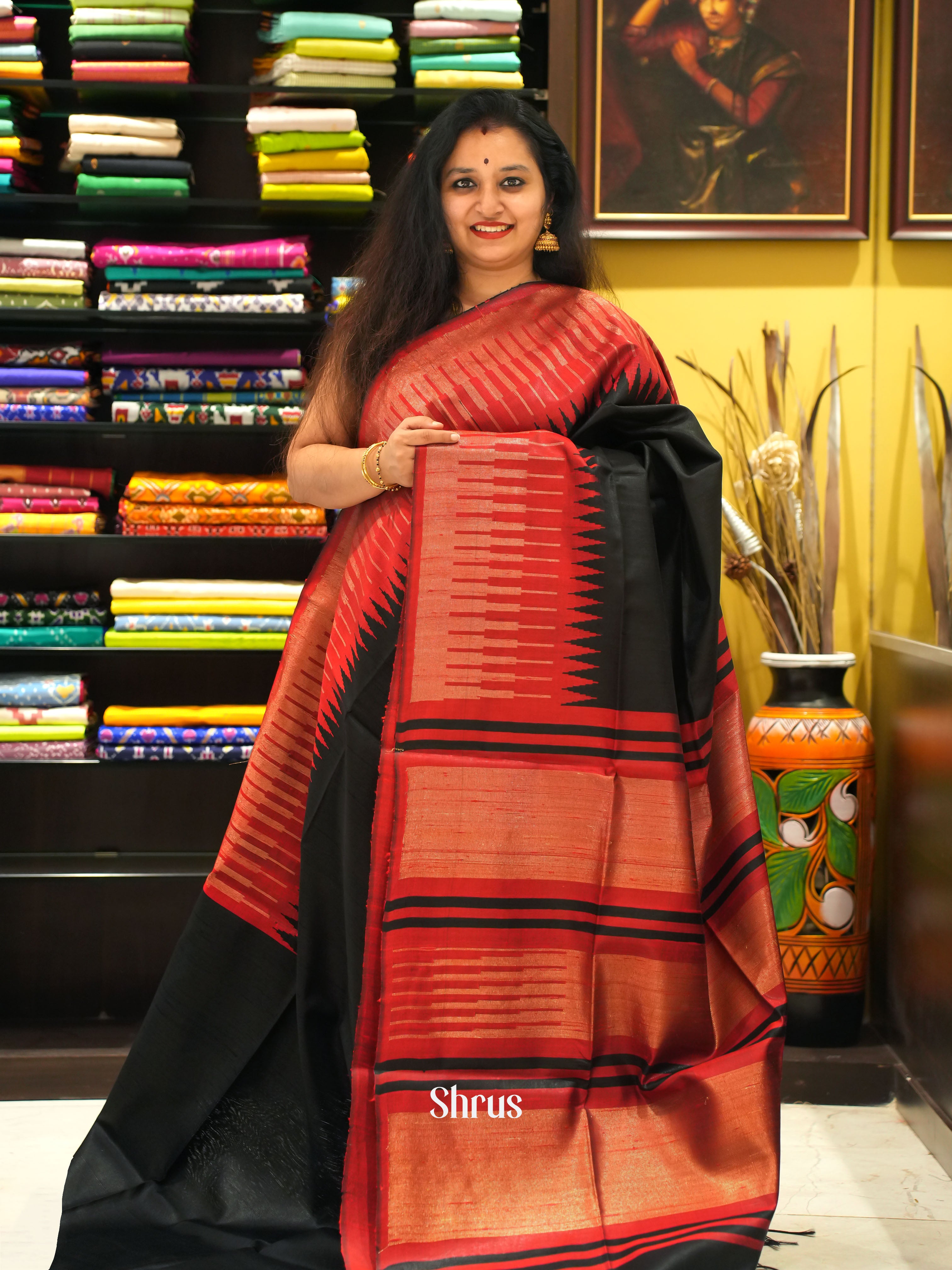 Black & Red - Raw silk saree