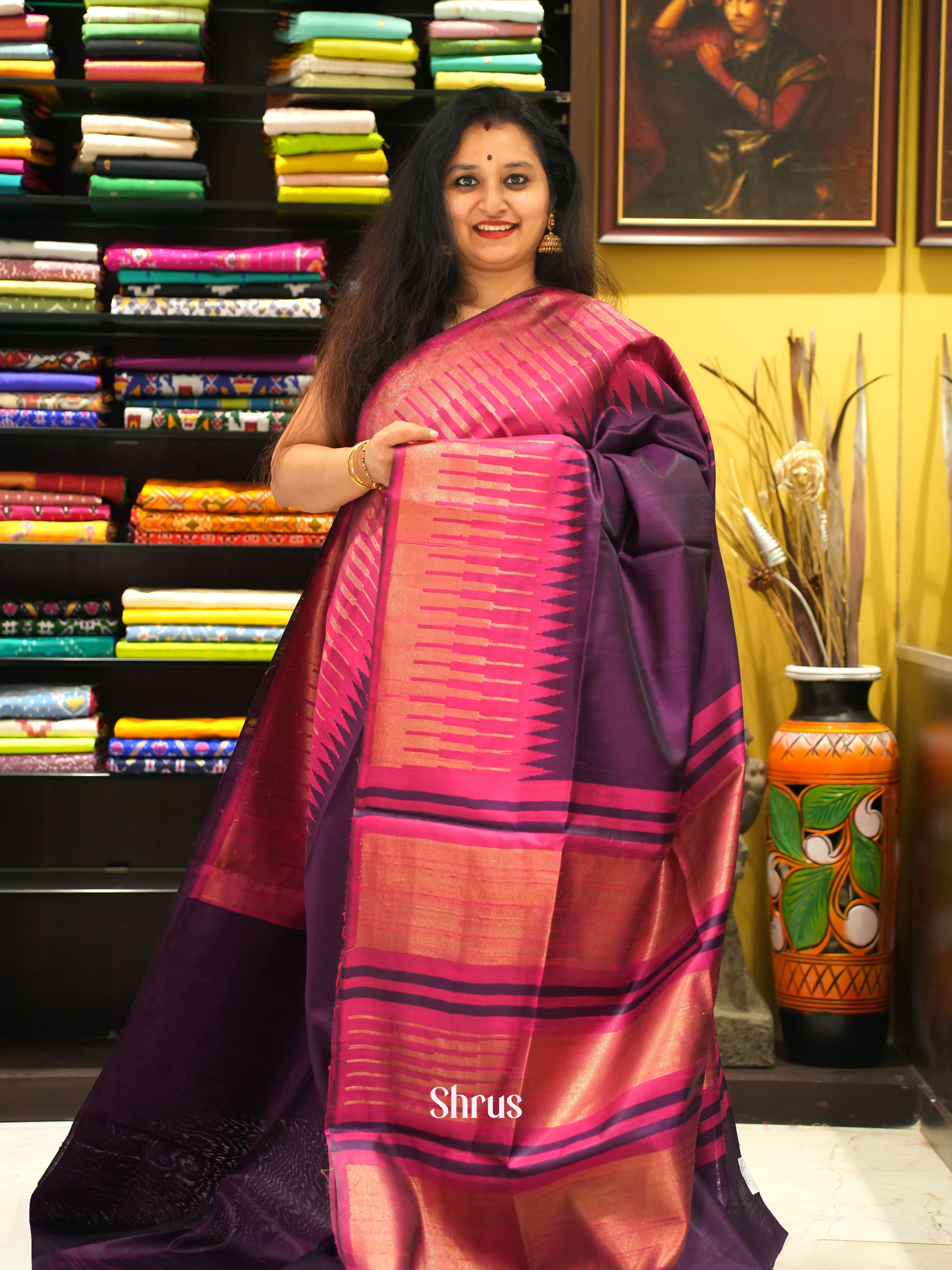 Purple & Pink - Raw silk saree