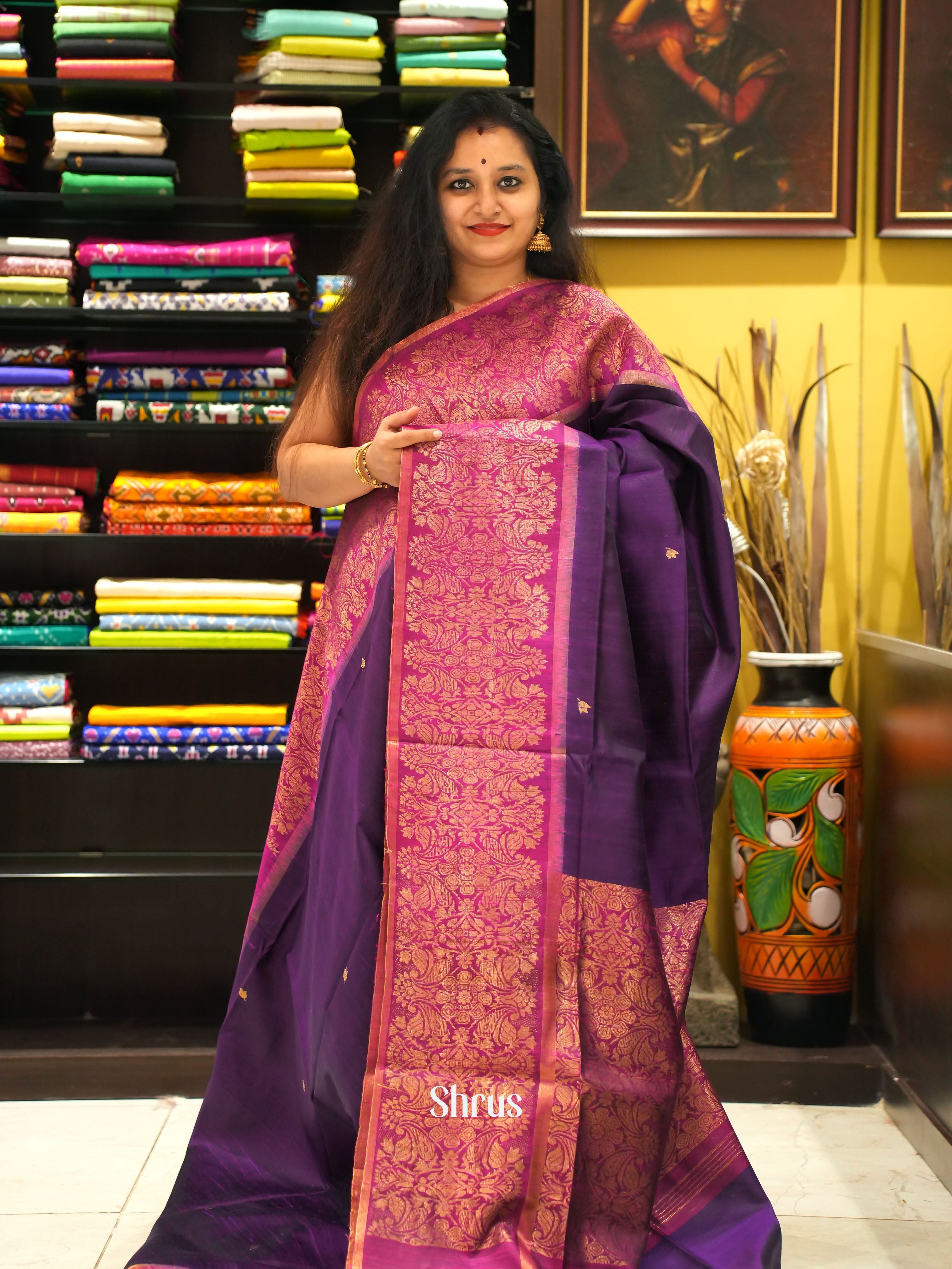 Violet  & Majenta - Raw Silk Saree