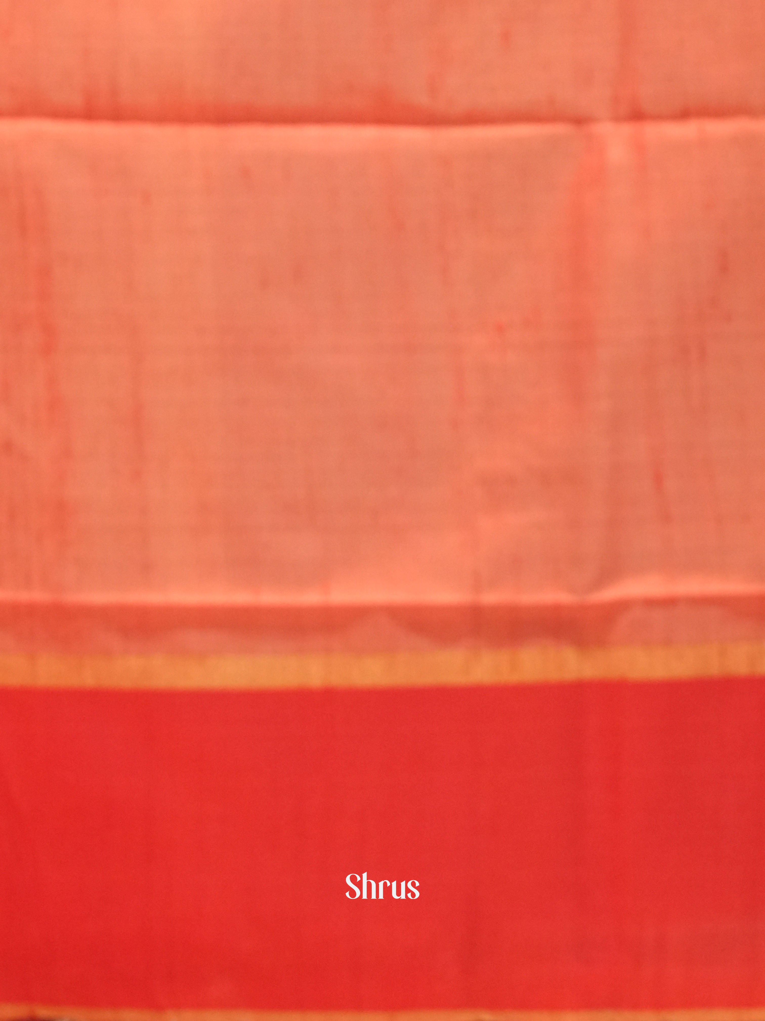 Cream & Red - Raw silk saree