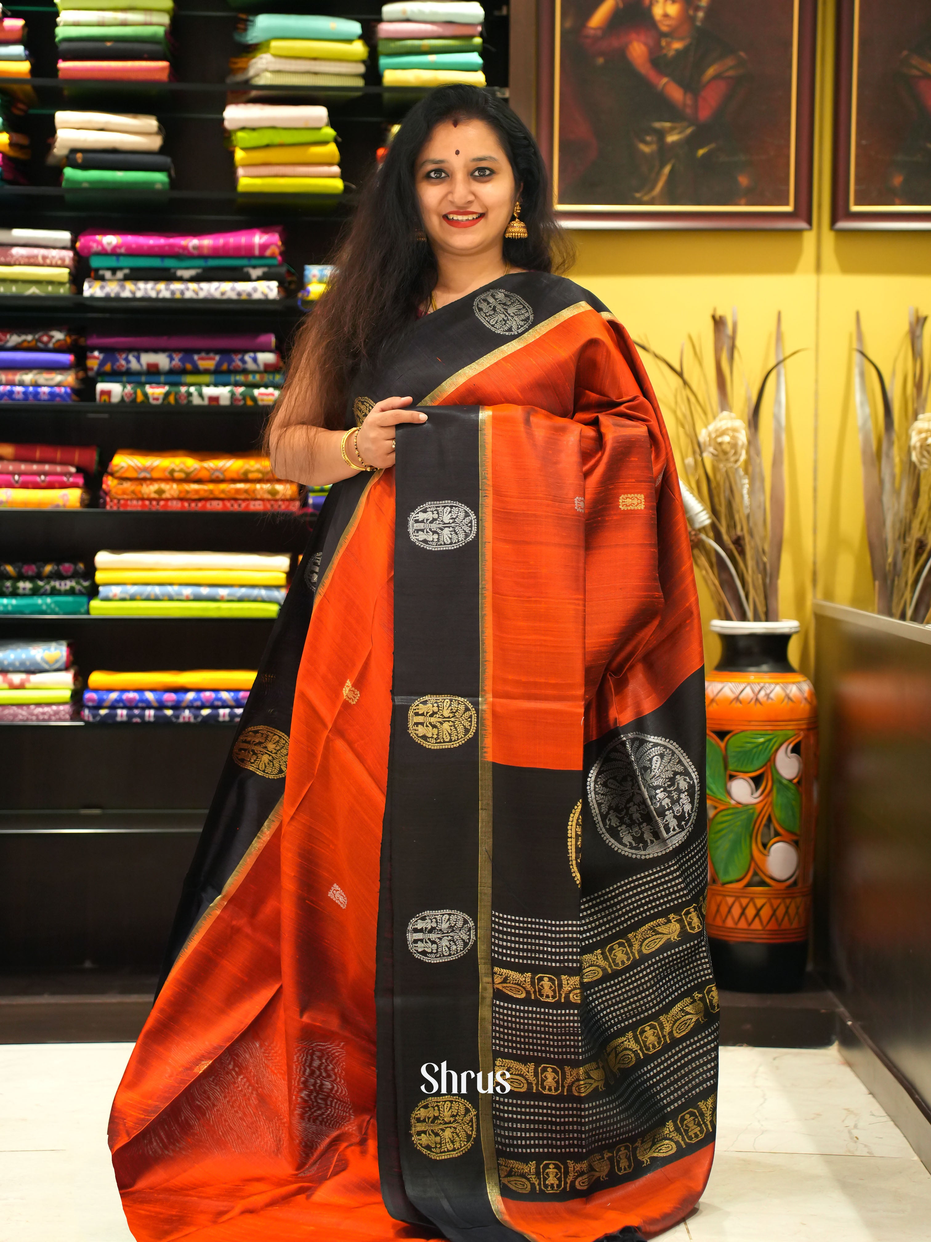 Red & Black - Raw silk saree