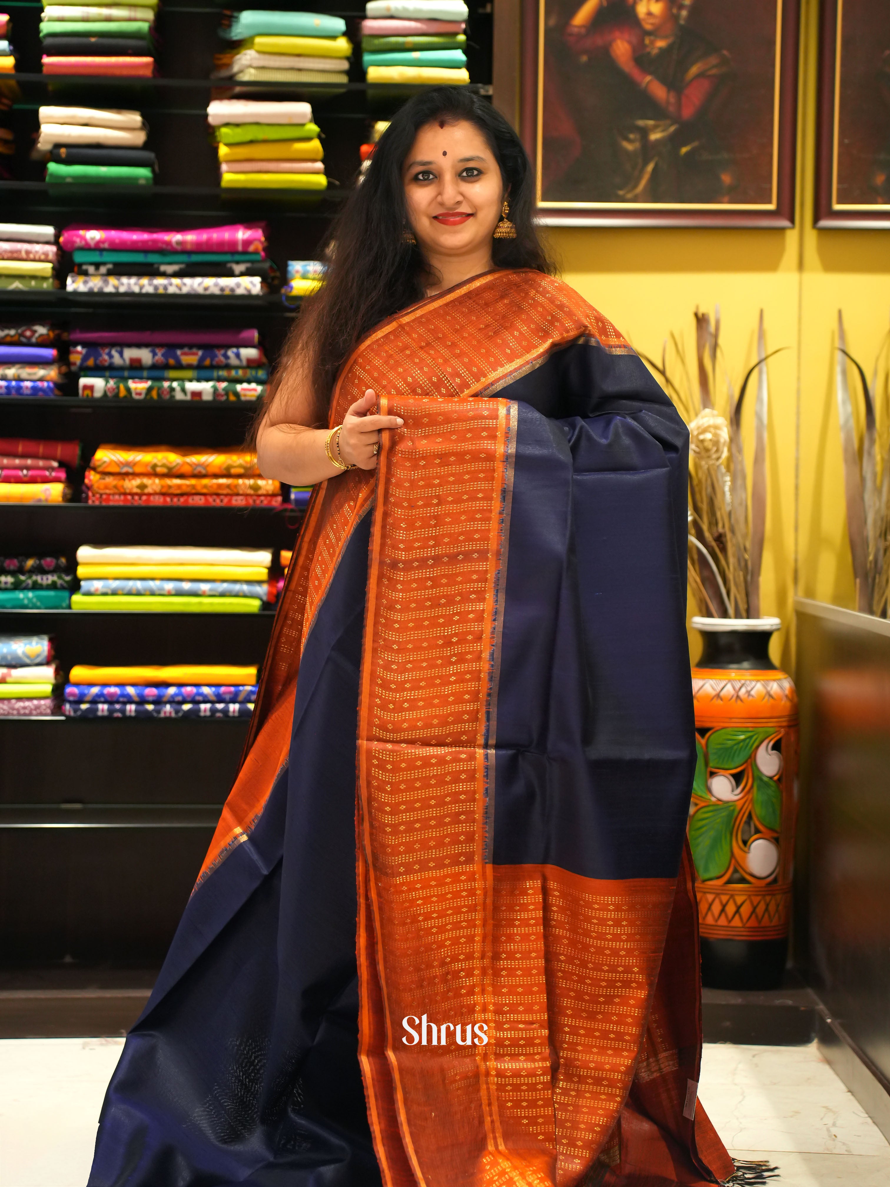 Blue & Red - Raw silk saree