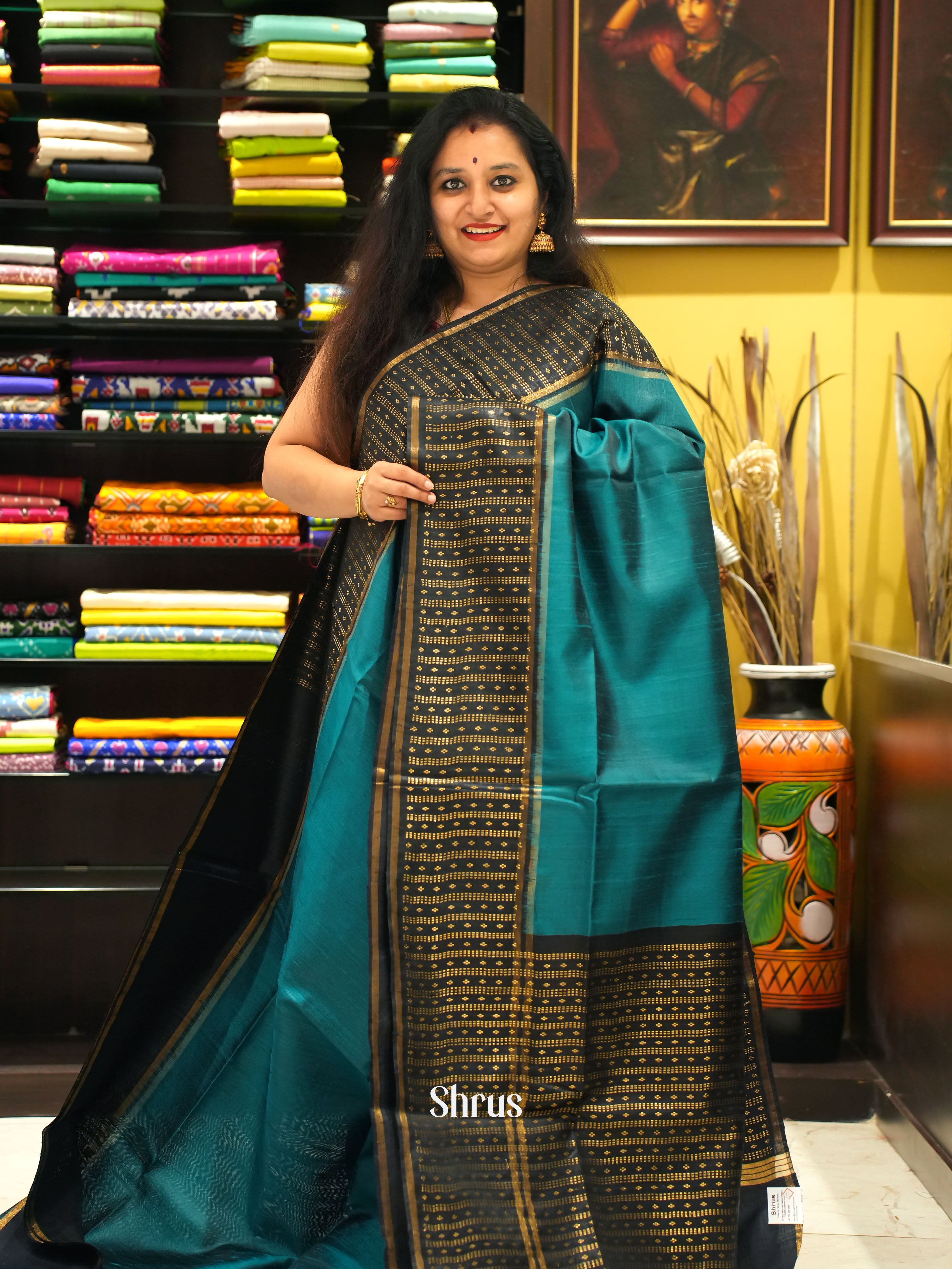 Blue & Black - Raw silk saree