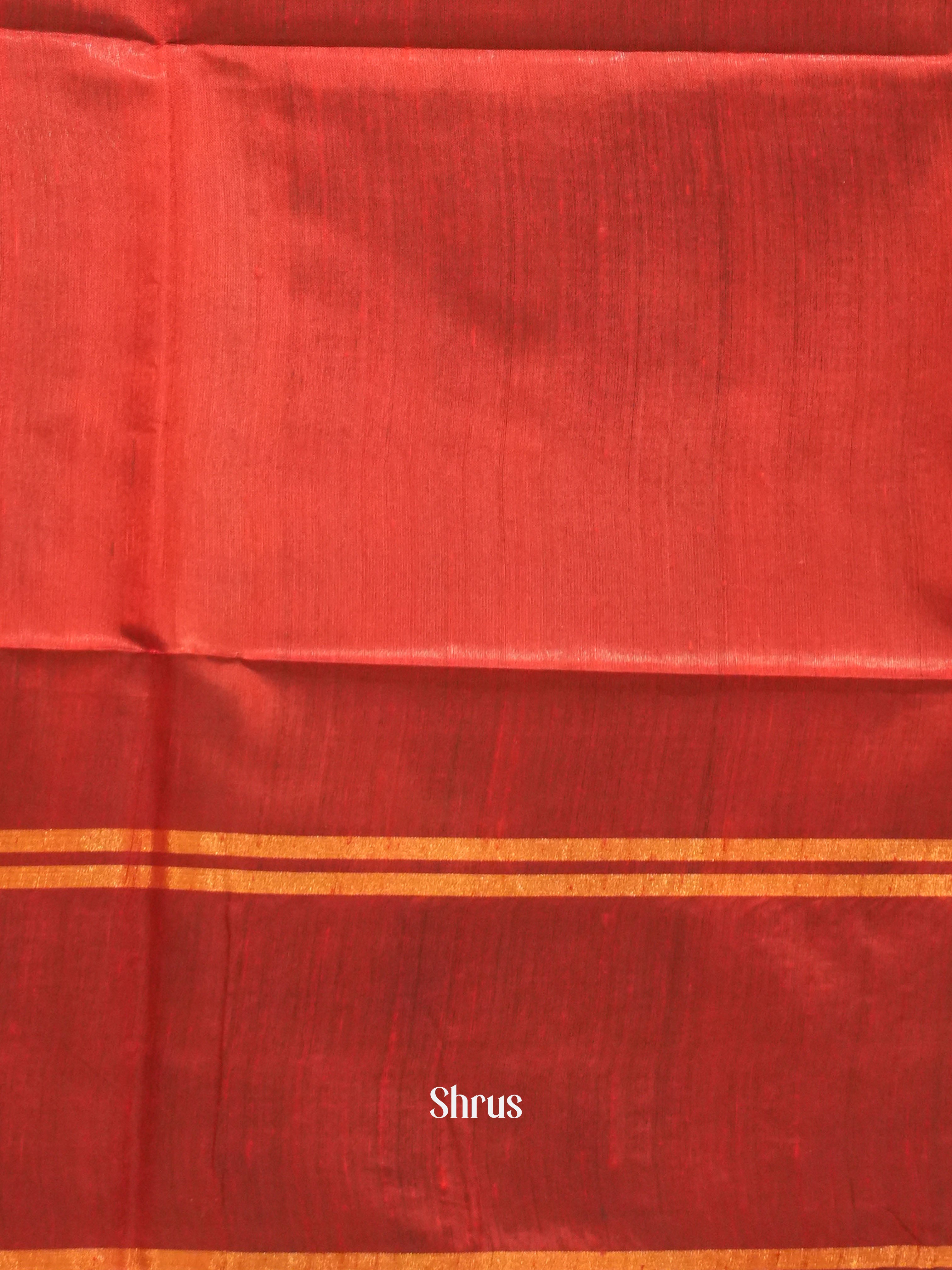 Beige & Red - Raw silk saree