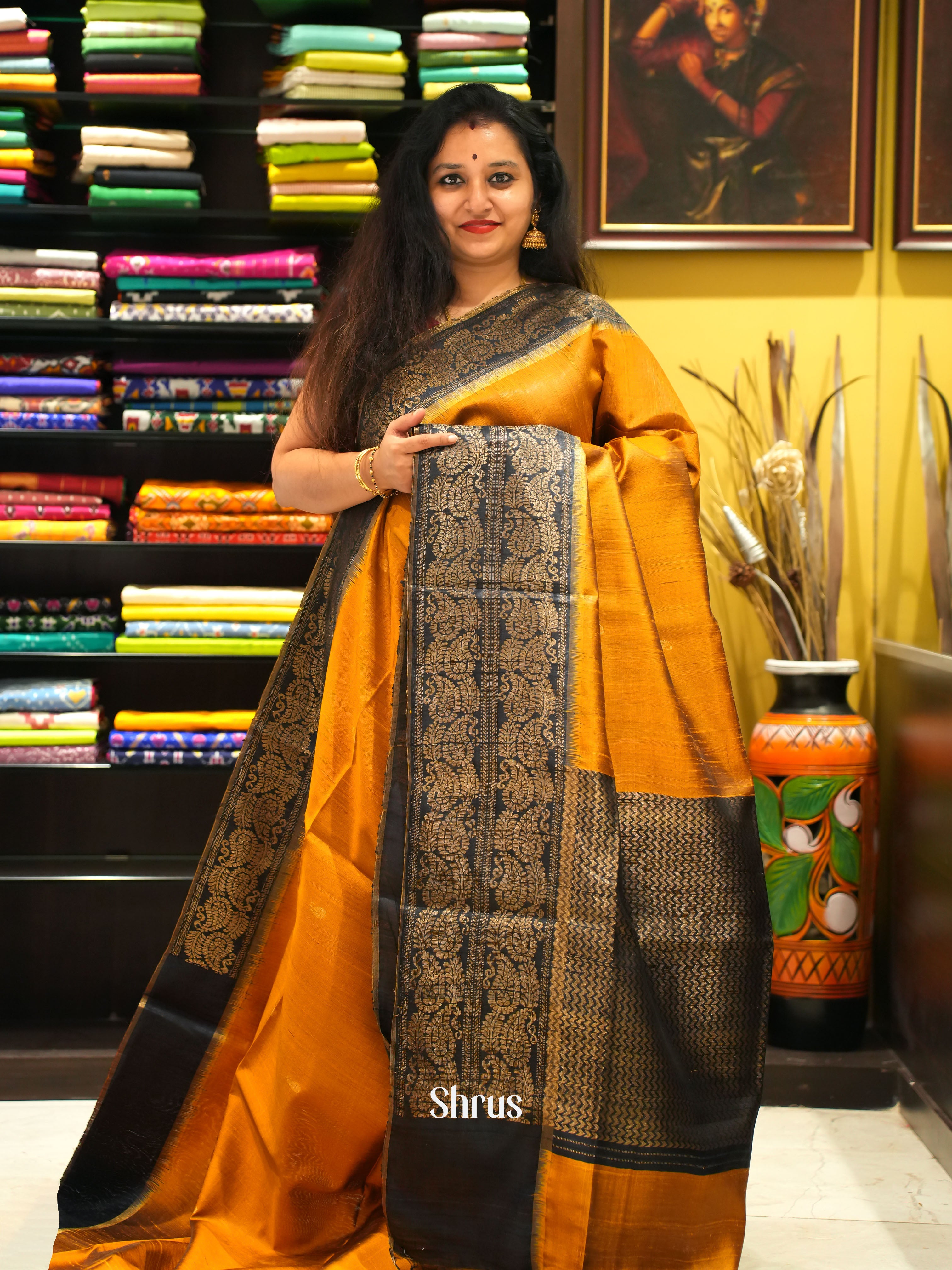 Mustard & Blue - Raw Silk Saree