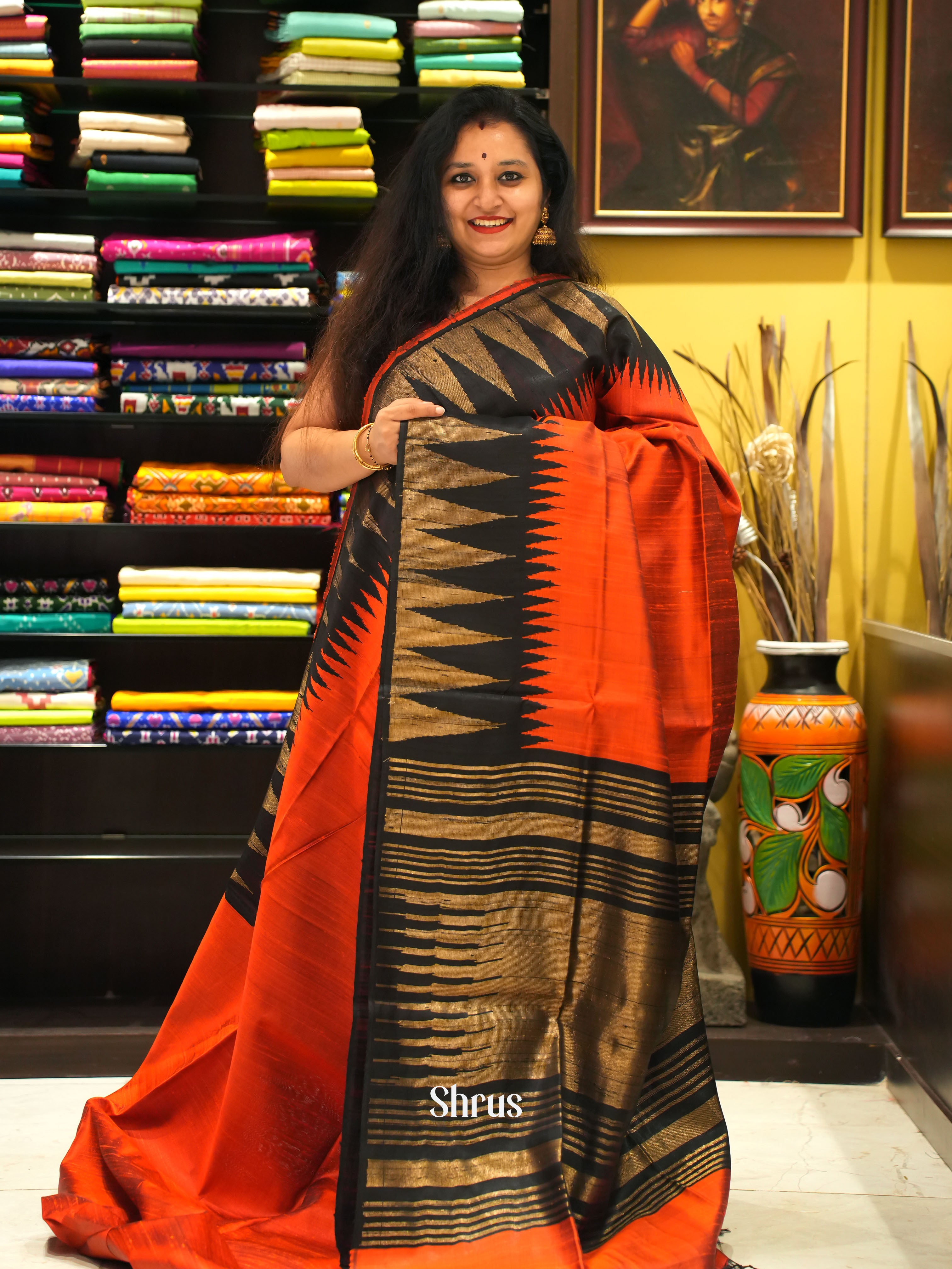 Red & Black - Raw Silk Saree - Shop on ShrusEternity.com
