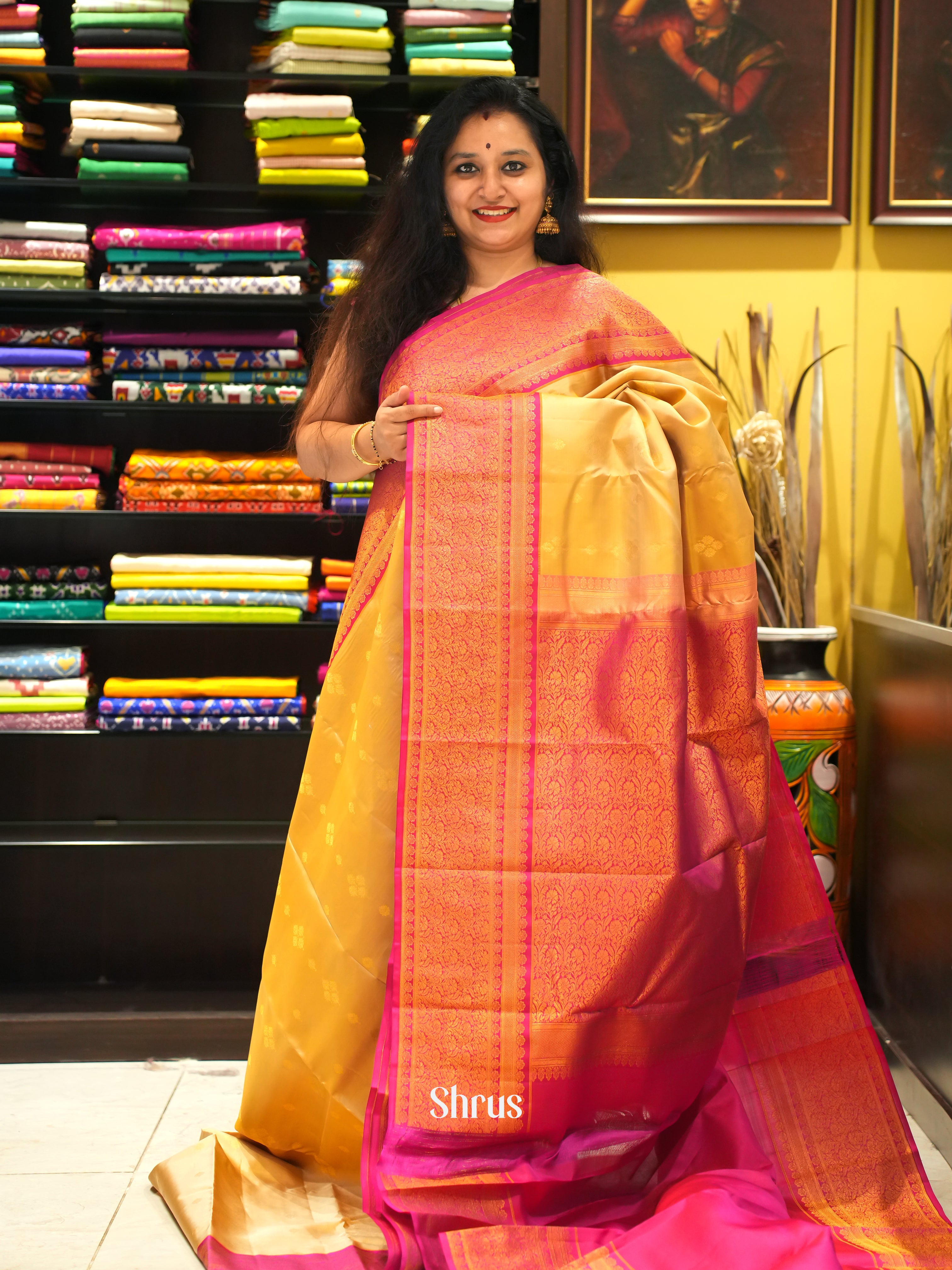 Mustard & Pink -Kanchipuram silk saree