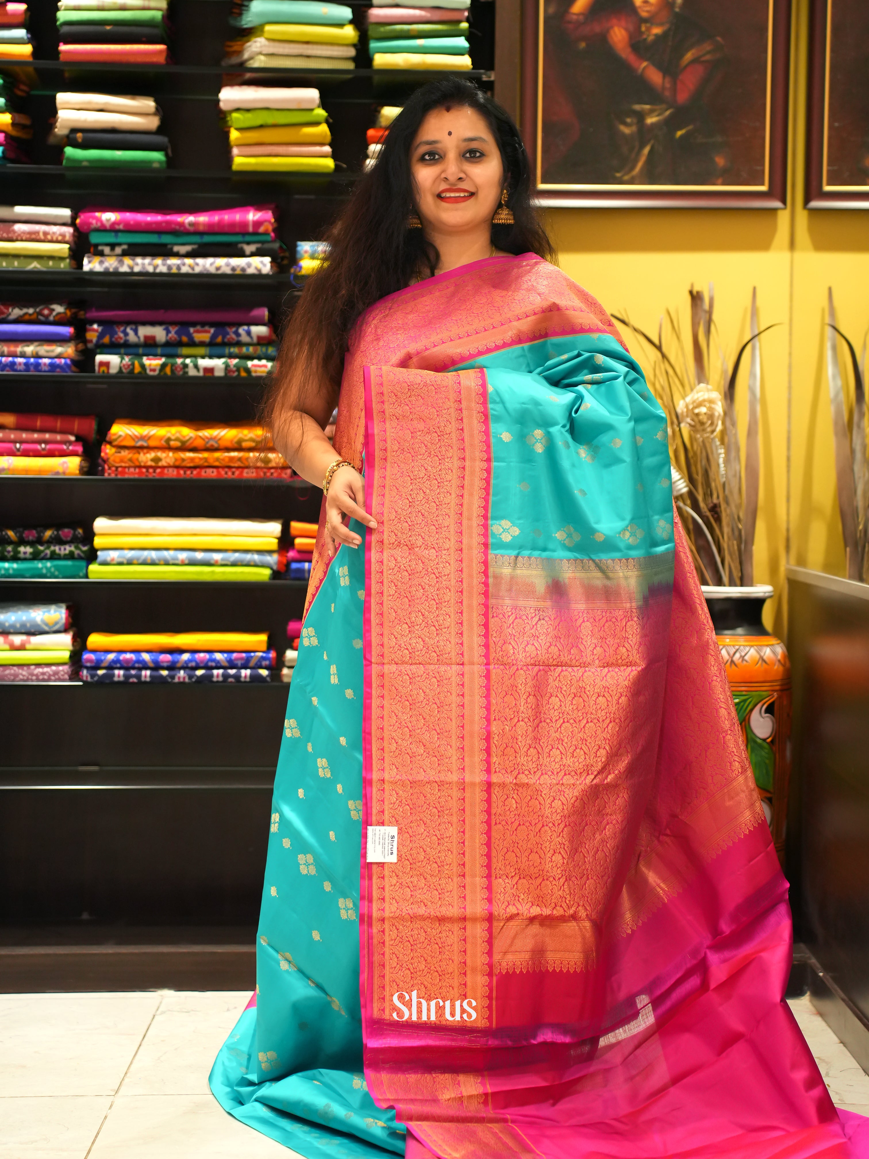 Teal & Pink -Kanchipuram silk saree